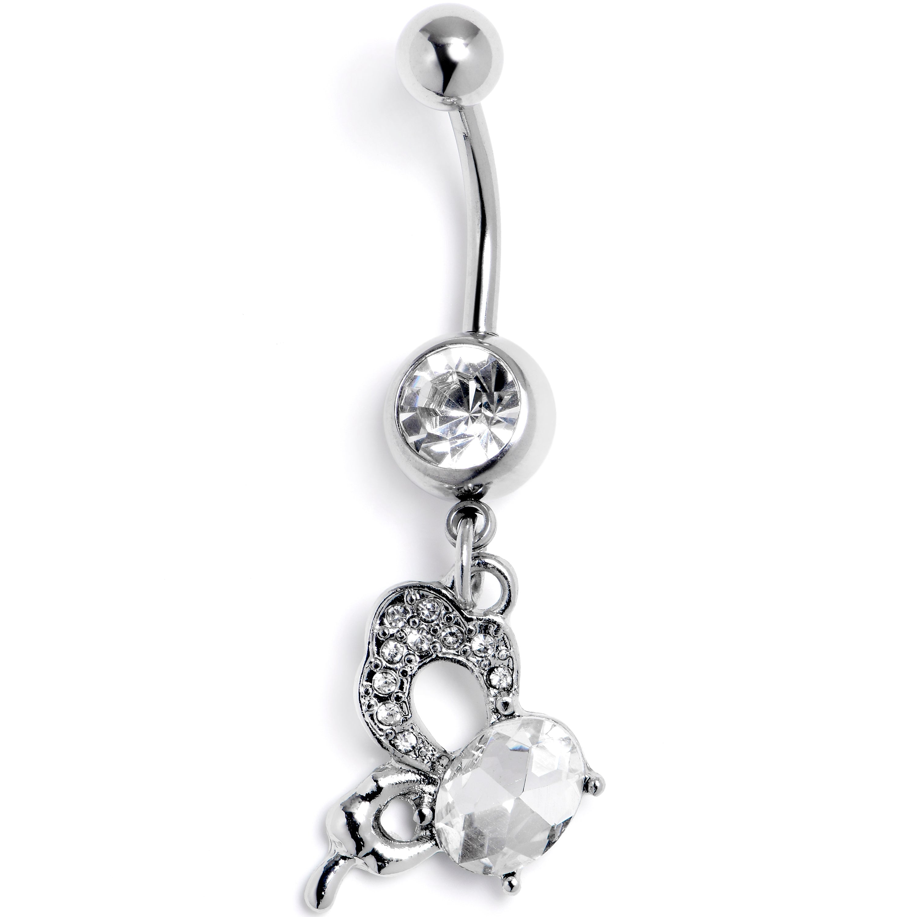 BodyCandy Clear CZ Gem Abstract Style Butterfly Dangle Belly Ring — main product shot