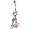 BodyCandy Clear Pink CZ Gem Abstract Style Butterfly Dangle Belly Ring — main product shot