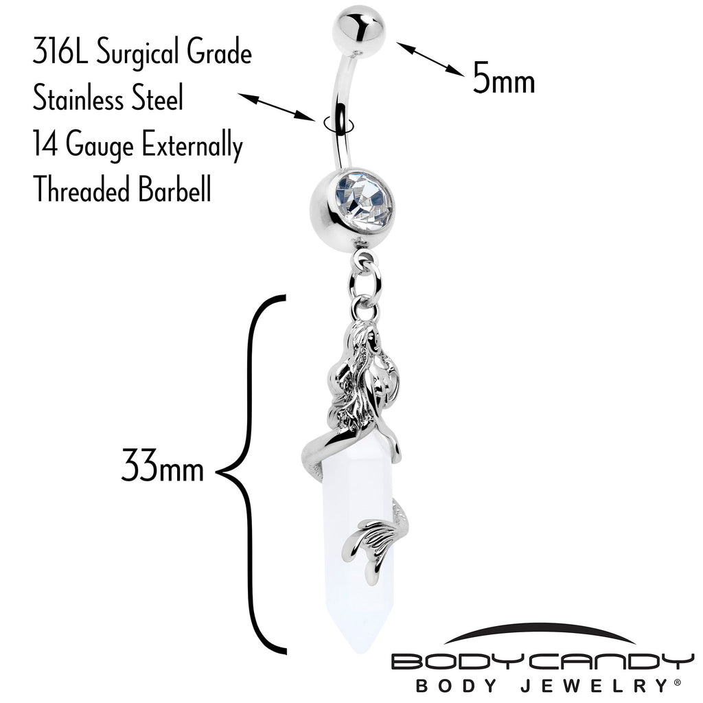 BodyCandy Clear Gem Mermaid Rider Dangle Belly Ring — detail close-up