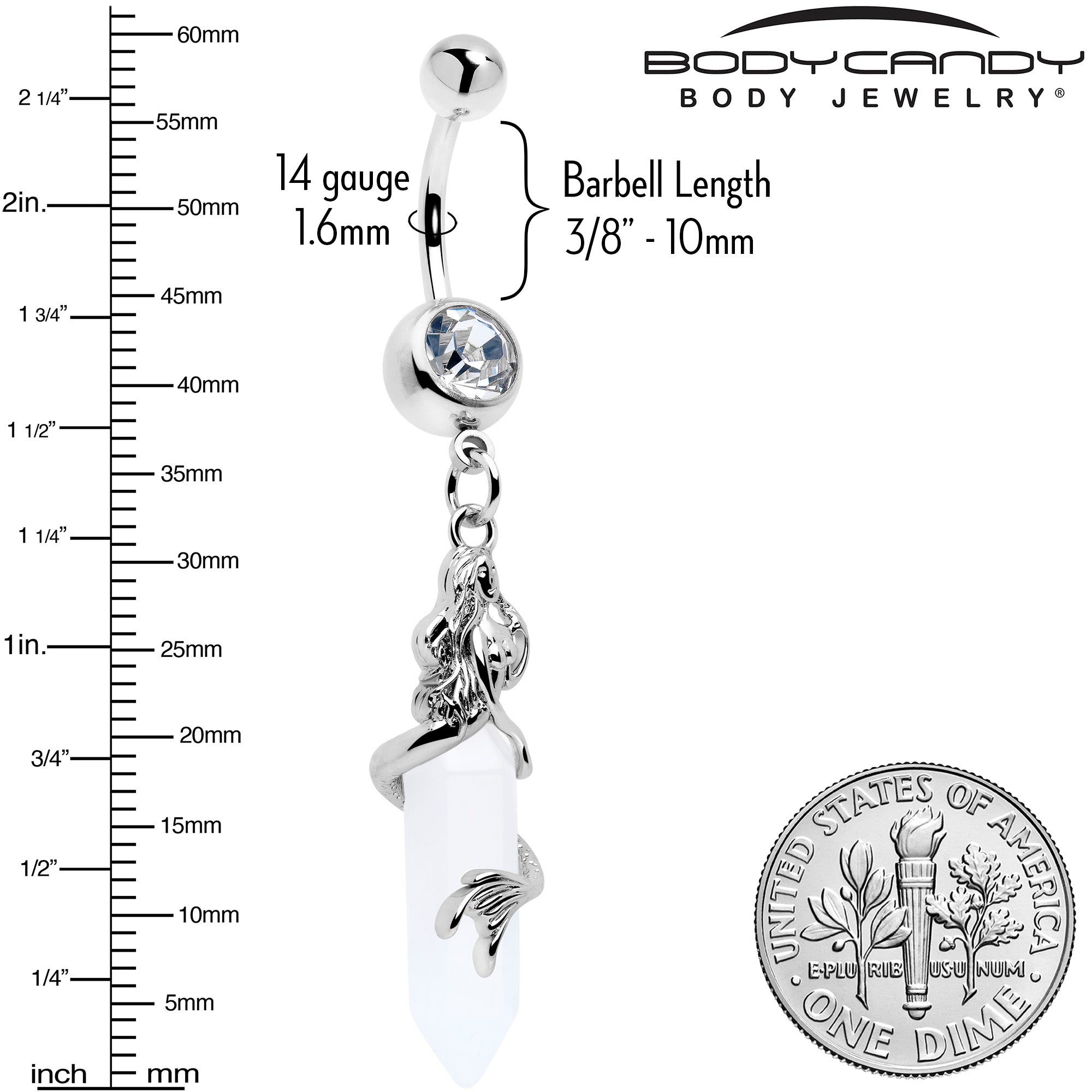 BodyCandy Clear Gem Mermaid Rider Dangle Belly Ring — lifestyle context