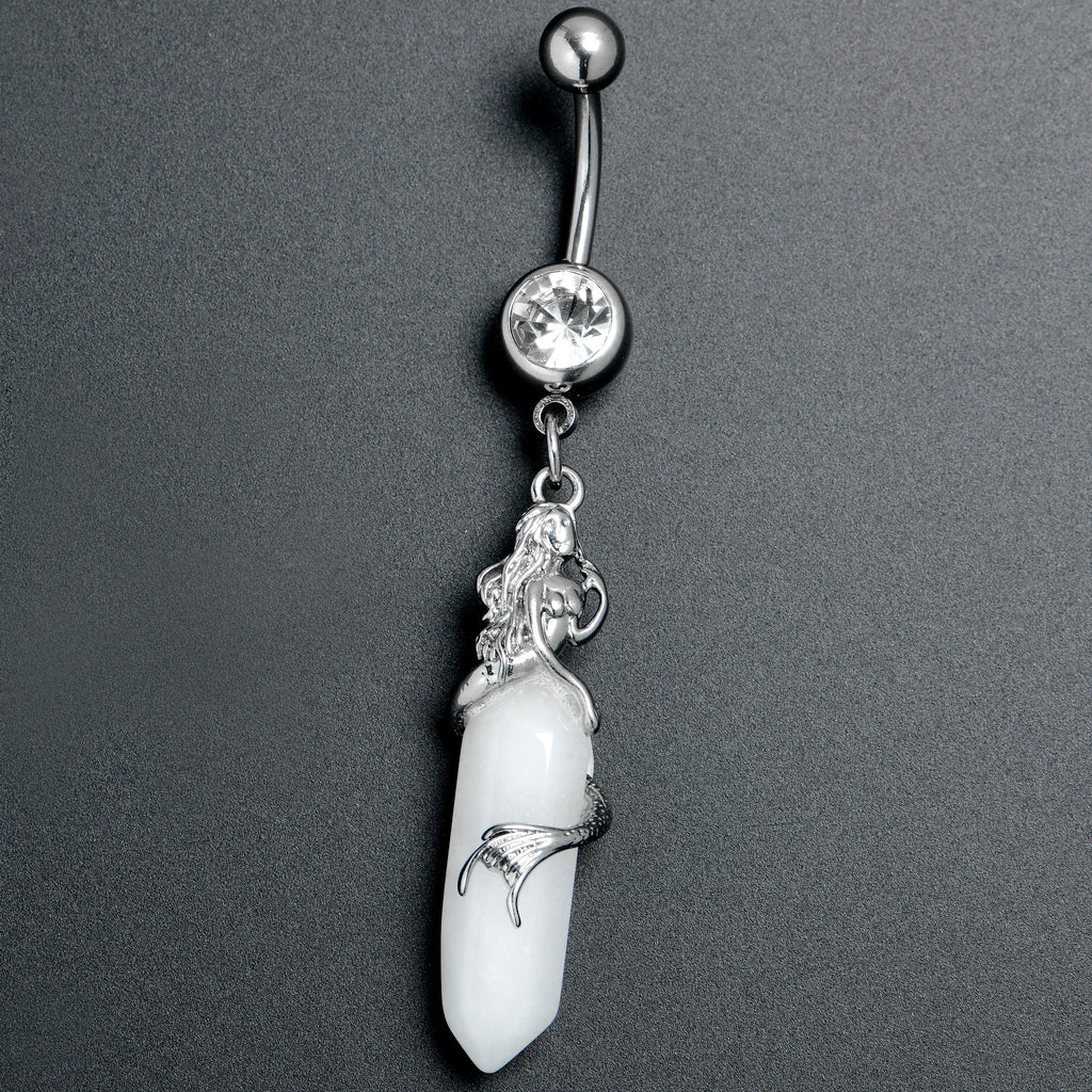 BodyCandy Clear Gem Mermaid Rider Dangle Belly Ring — side view