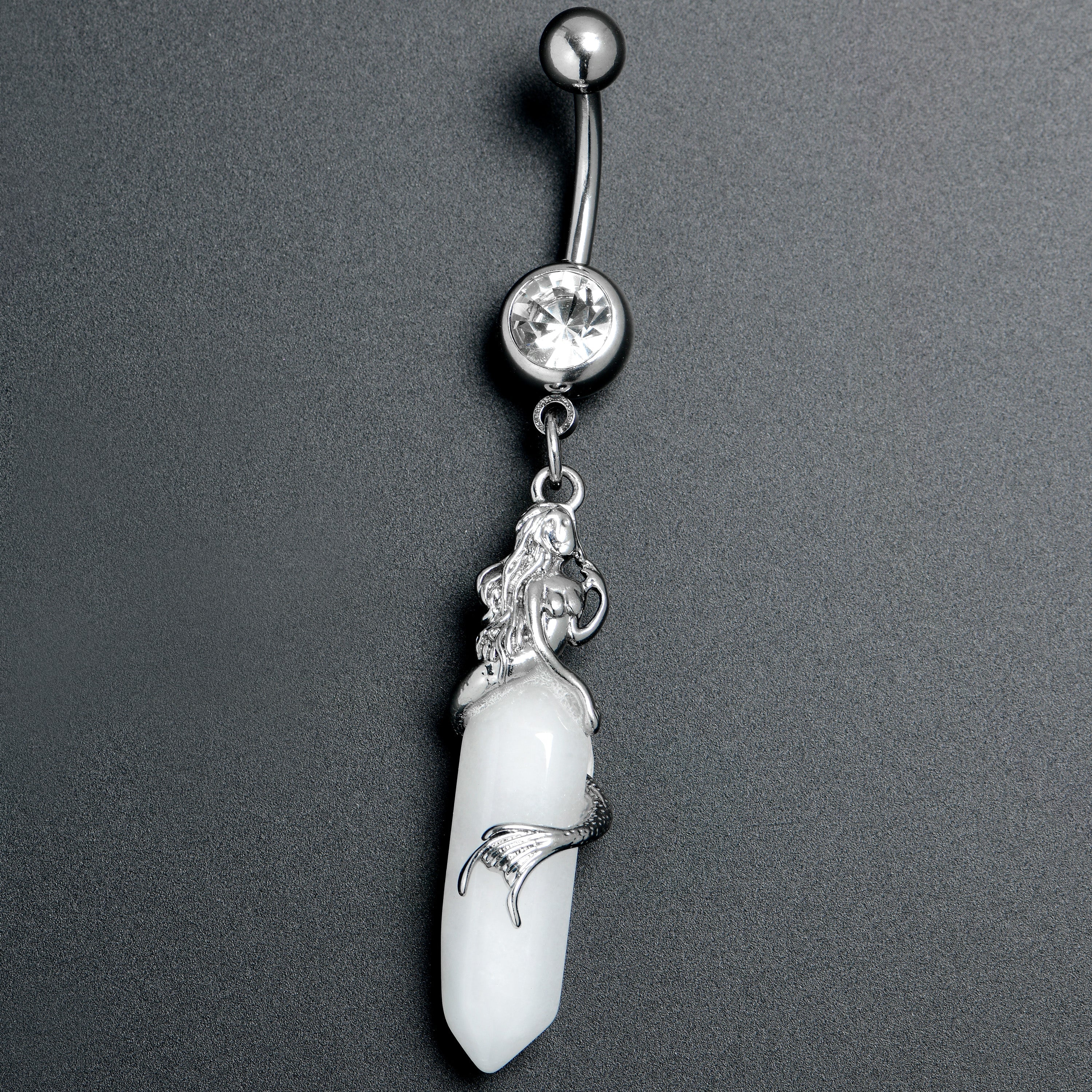 BodyCandy Clear Gem Mermaid Rider Dangle Belly Ring — side view