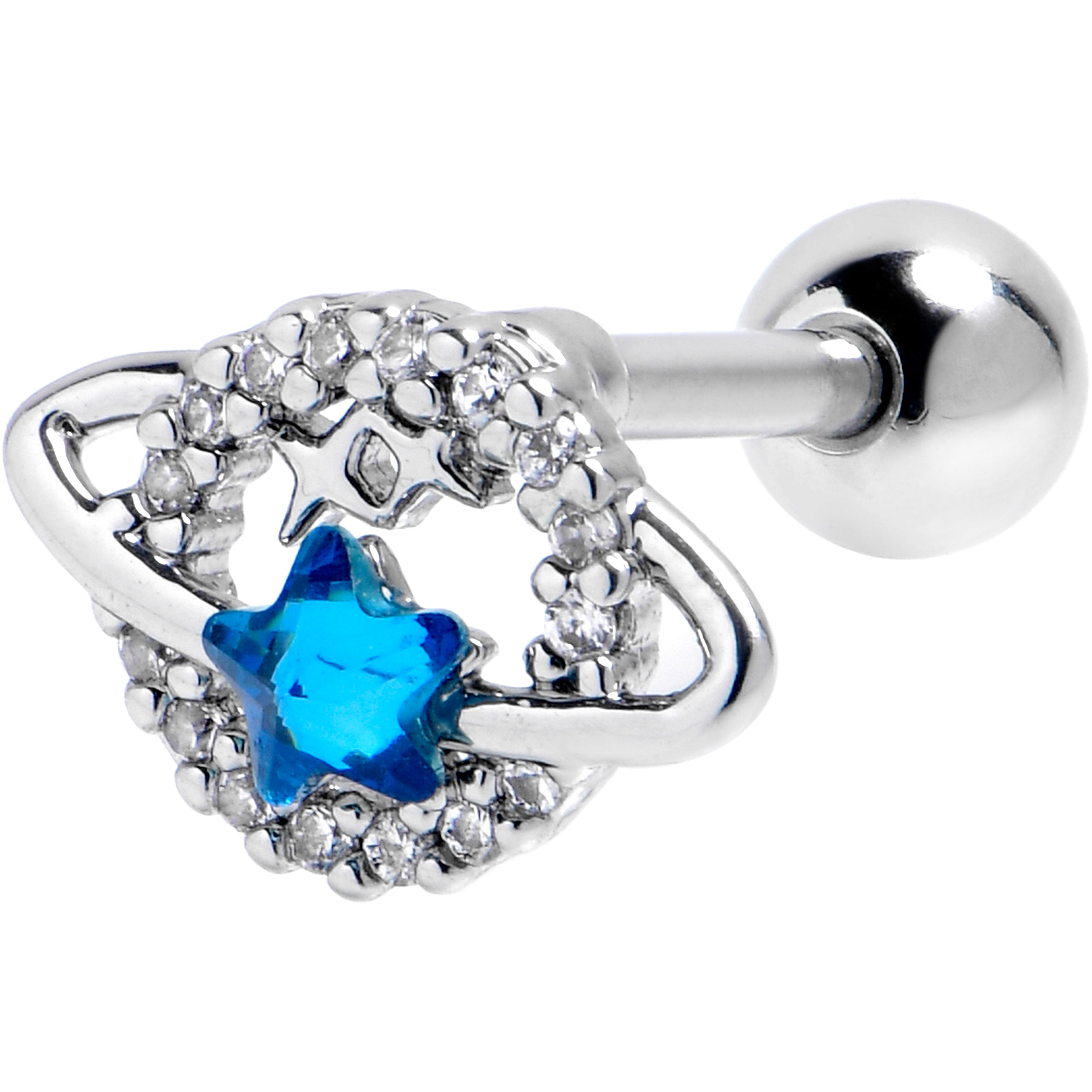 BodyCandy 16G 1/4 Blue Gem Glam Planet Saturn Star Cartilage Tragus Earring — main product shot