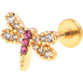 BodyCandy 16G 5/16 Clear Pink Gem Gold Tone Dragonfly Drama Labret Tragus — main product shot