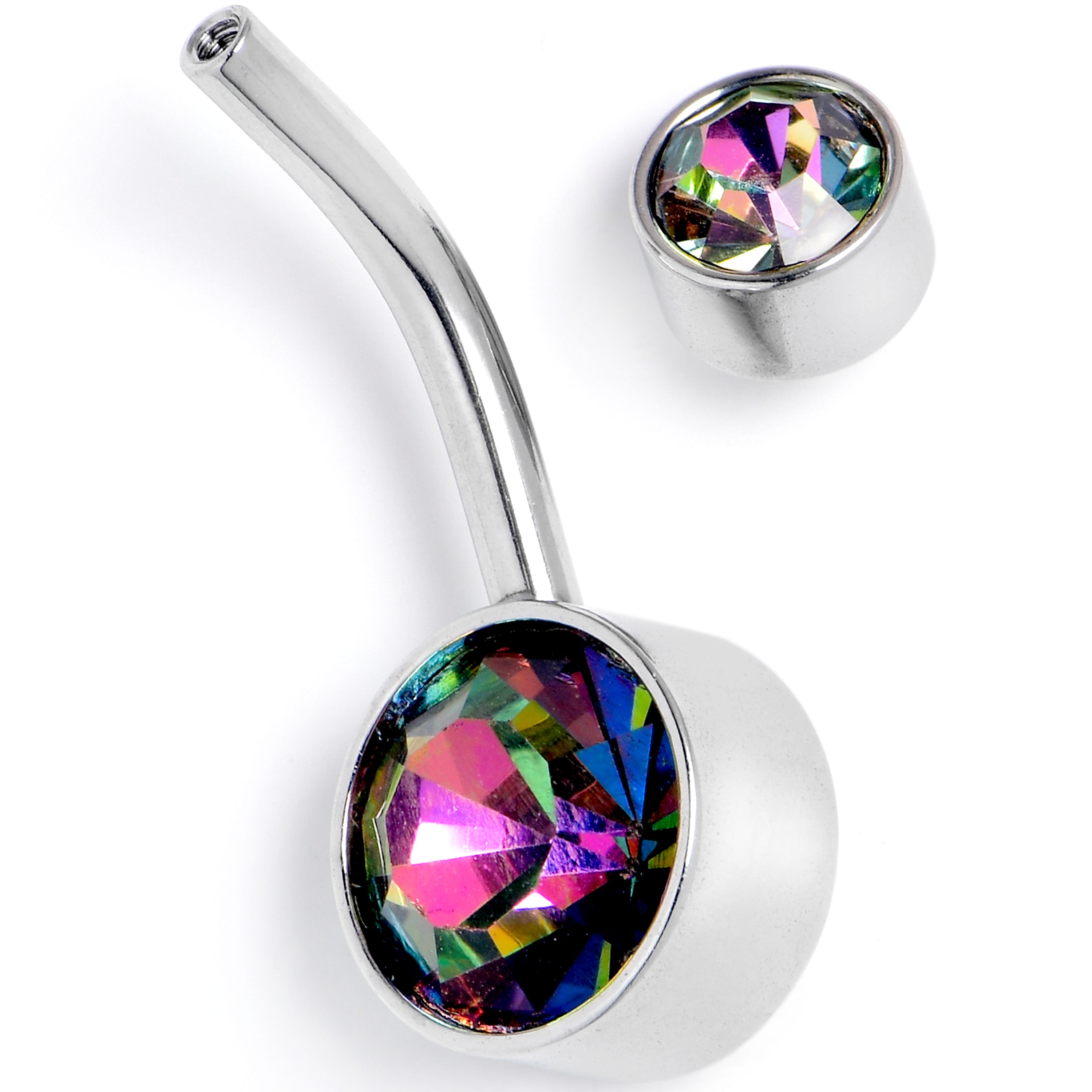 BodyCandy Vitrail CZ Gem Internally Threaded Simple Belly Ring — detail close-up