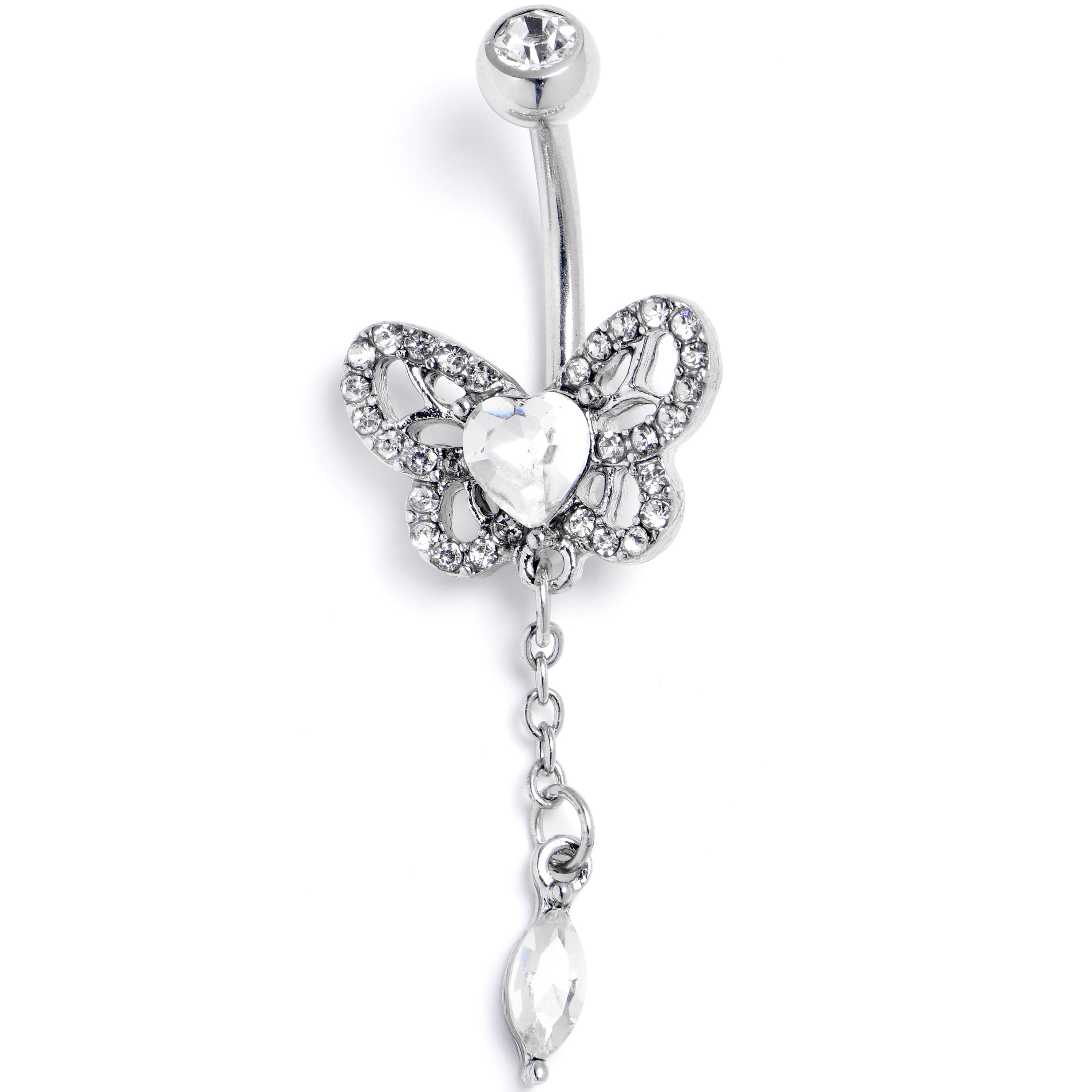 BodyCandy Clear Gem Whimsical Butterfly Dangle Belly Ring — main product shot