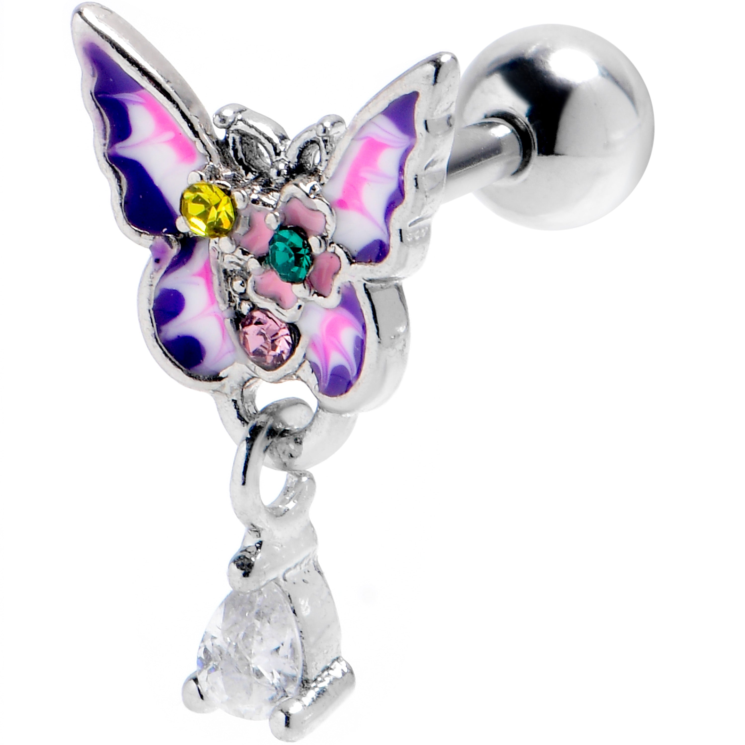 BodyCandy 16G 1/4 Yellow Clear gem Exotic Butterfly Cartilage Tragus Earring — main product shot