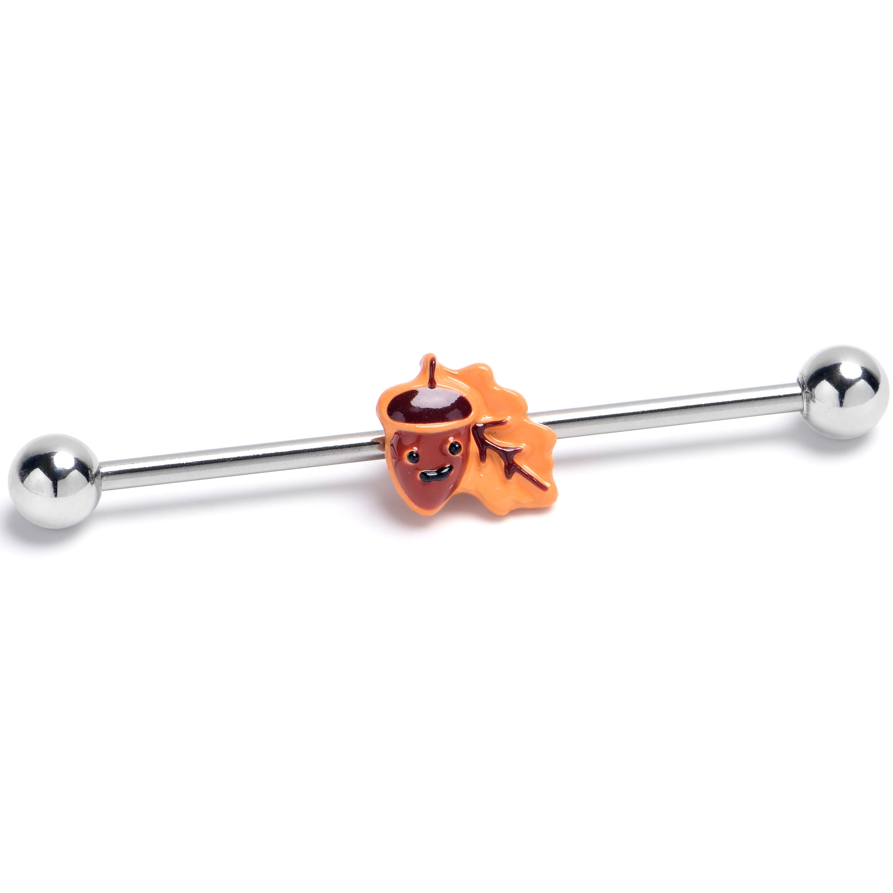 BodyCandy 14G Acorn Oak Leaf Autumn Industrial Barbell 38mm — main product shot