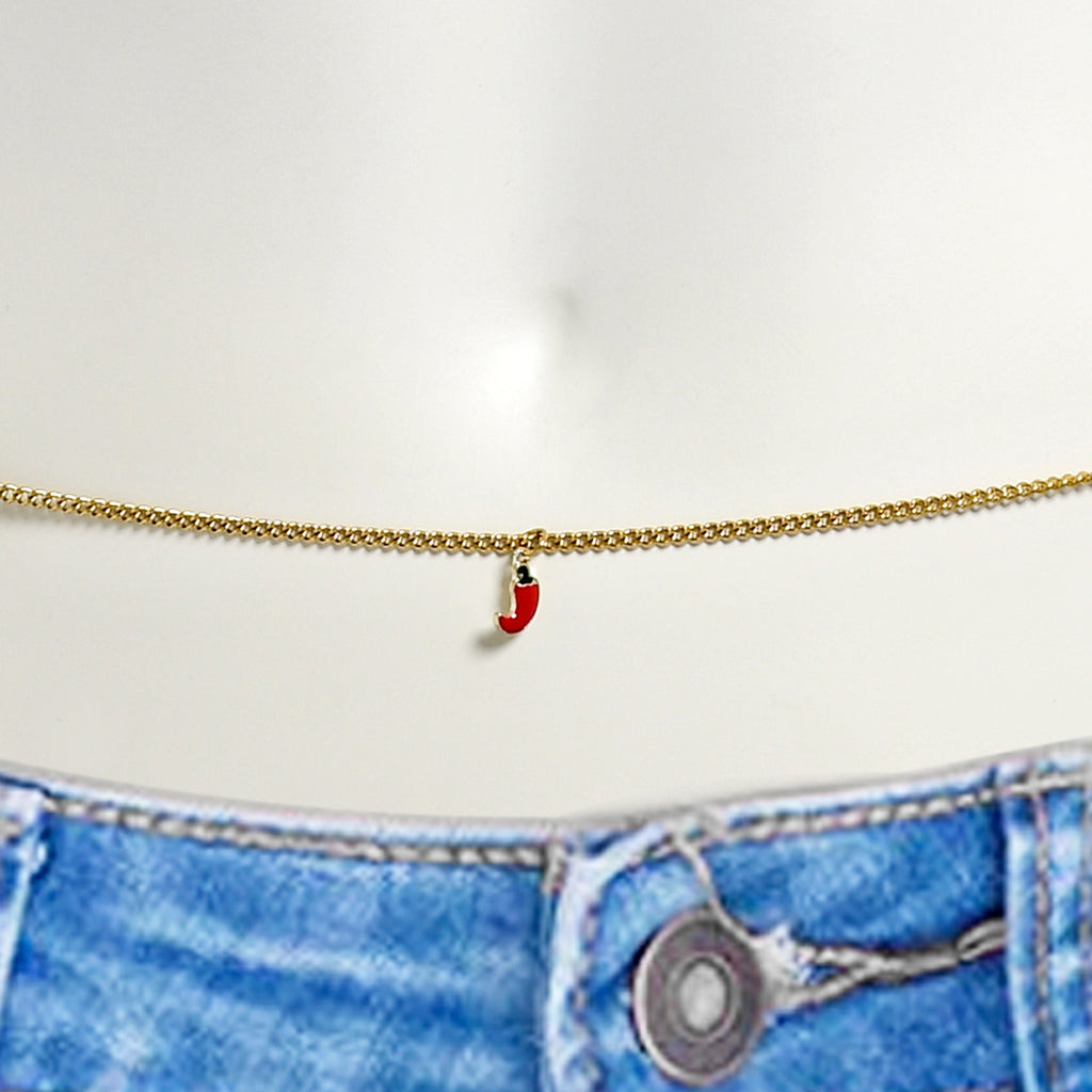 BodyCandy Red Gem Gold Tone Pure Style Dangle Belly Chain — detail close-up