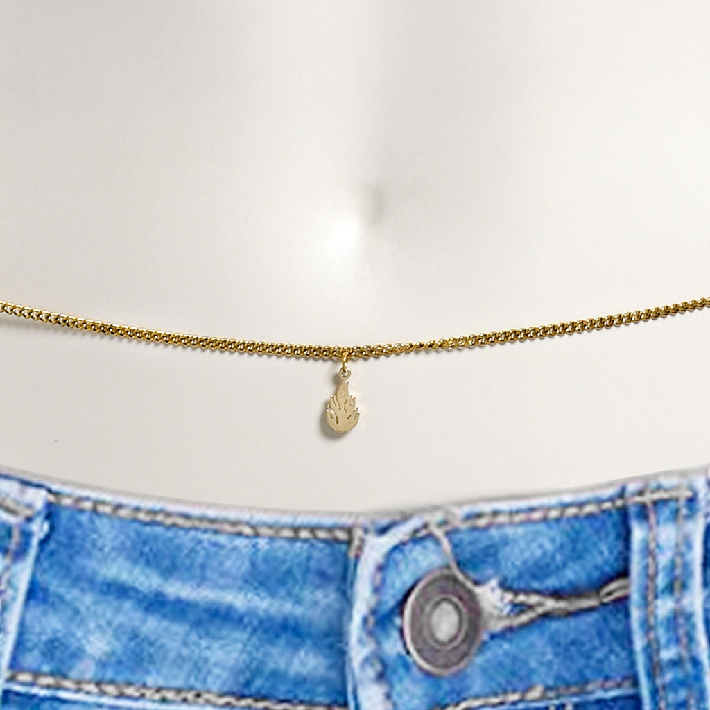 BodyCandy Clear Gem Gold Tone Round Dangle Belly Chain — detail close-up