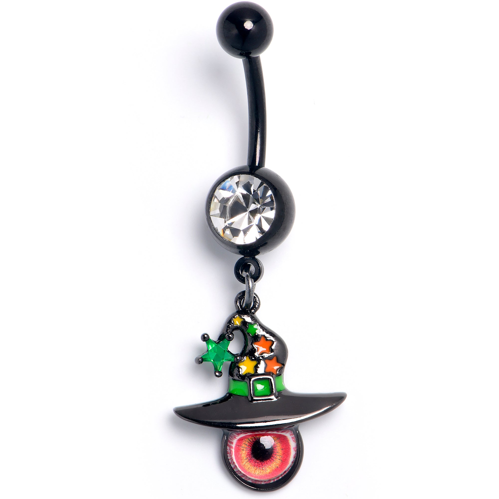BodyCandy Black Red Eye Witch Hat Dangle Belly Ring — main product shot