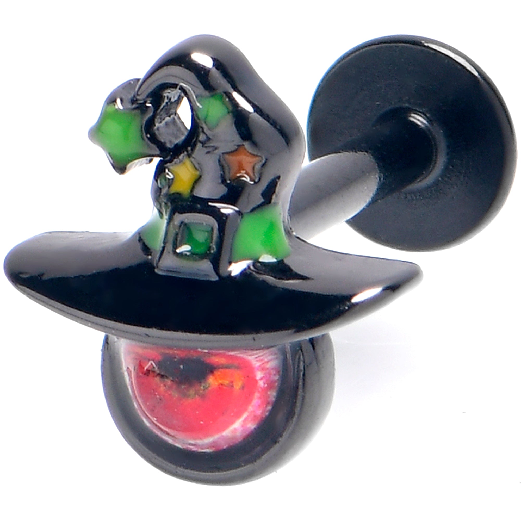 BodyCandy 16G 5/16  Black Red Eye Witch Hat Labret Monroe Tragus — main product shot
