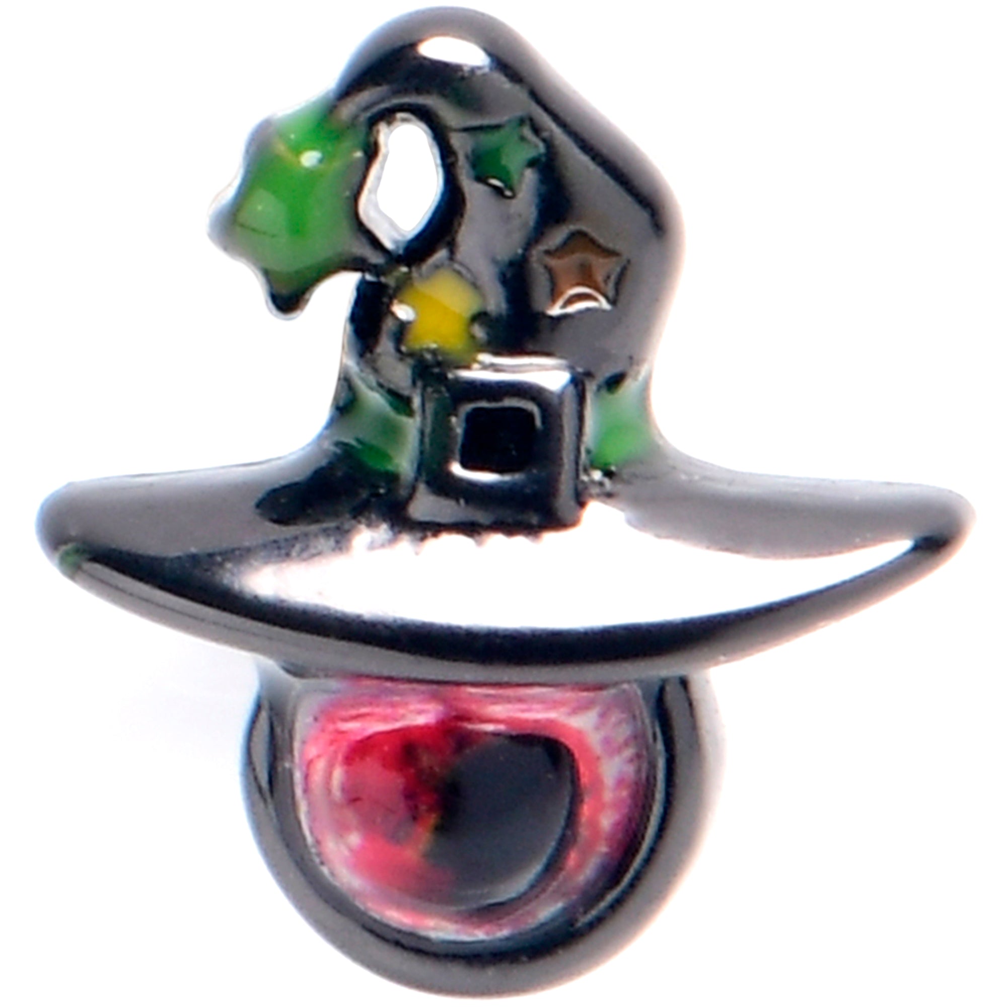 BodyCandy 20G 7mm Black Red Eye Witch Hat L-Shape Nose Ring — detail close-up