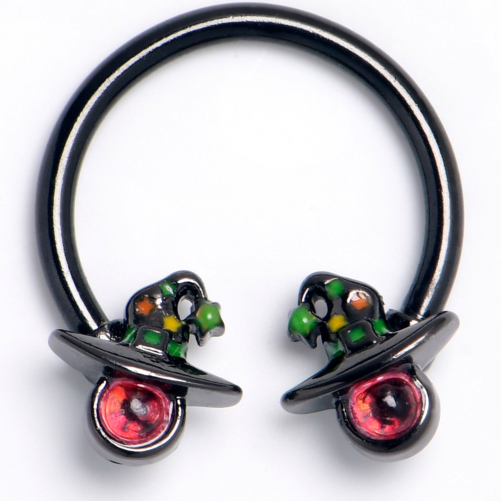 BodyCandy 16G 3/8 Black Red Eye Witch Hat Horseshoe Circular Barbell — main product shot