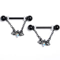 BodyCandy 14G 9/16 Aurora Gem Black Gothic Butterfly Dangle Nipple Ring Set — main product shot