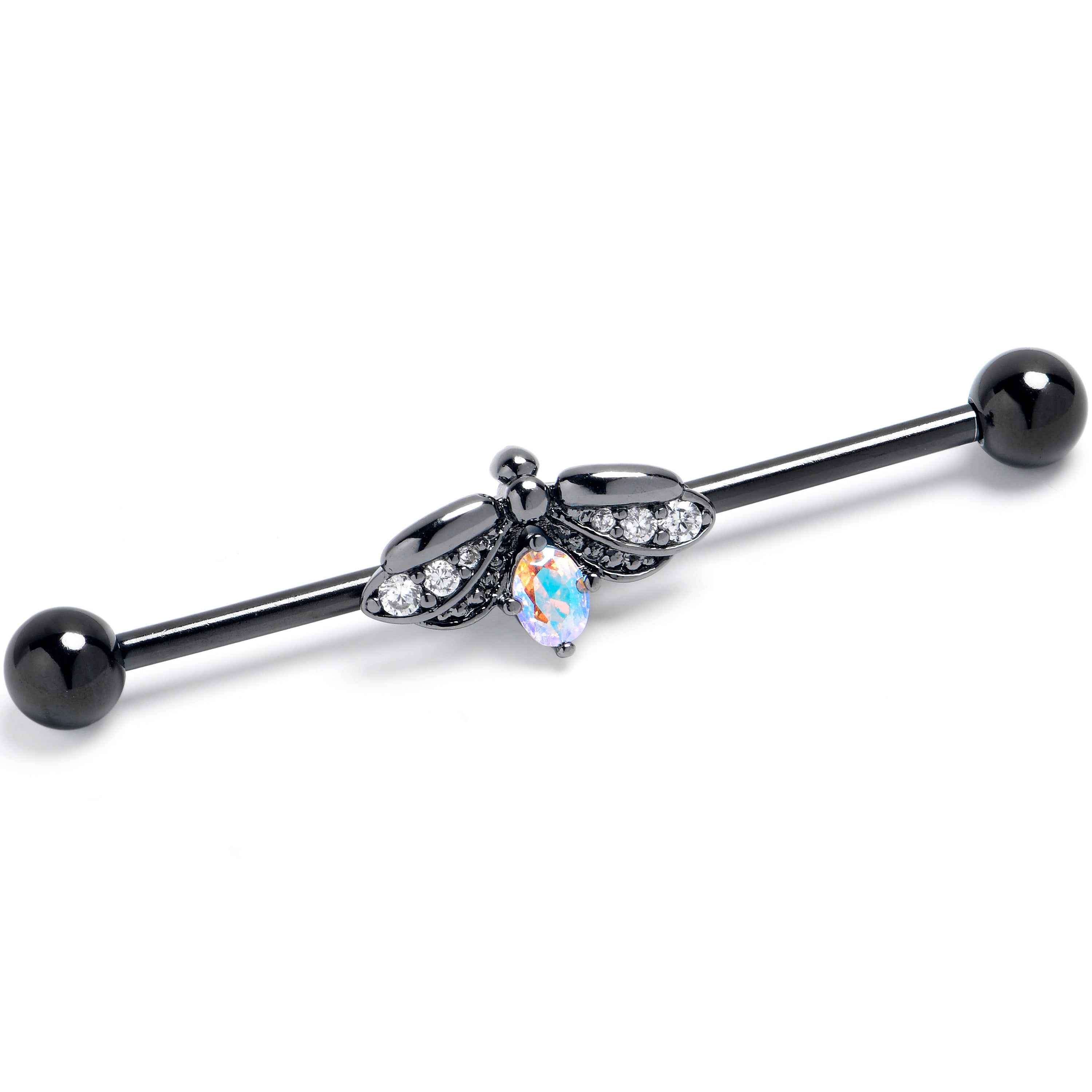 BodyCandy 14G Aurora Clear Gem Black Gothic Butterfly Industrial Barbell 38mm — main product shot