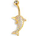 BodyCandy Clear CZ Gem Gold Tone Deluxe Dolphin Belly Ring — main product shot