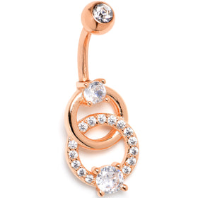 Clear CZ Gem Rose Gold Tone Linked Loops Dangle Belly Ring