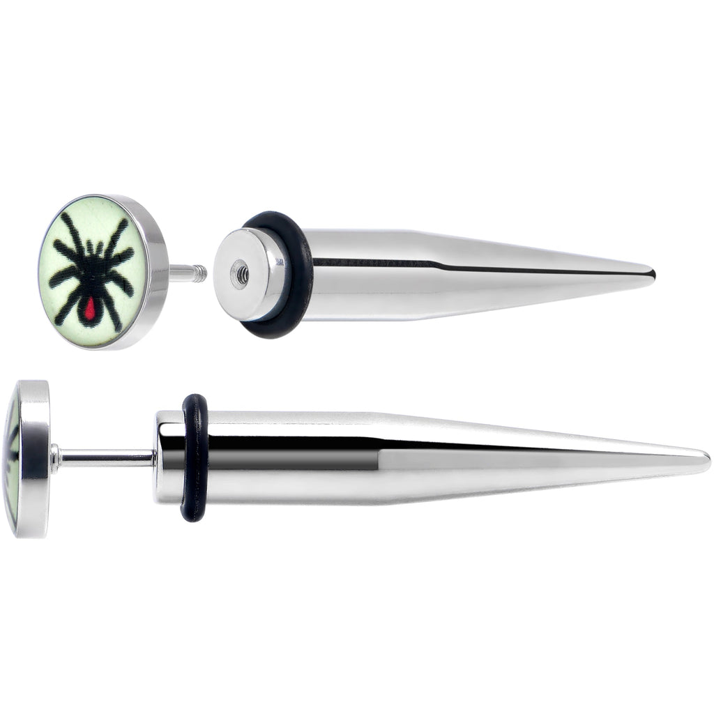 BodyCandy Glow in the Dark Spider Stainless Steel Taper Cheater Plug Set — detail close-up