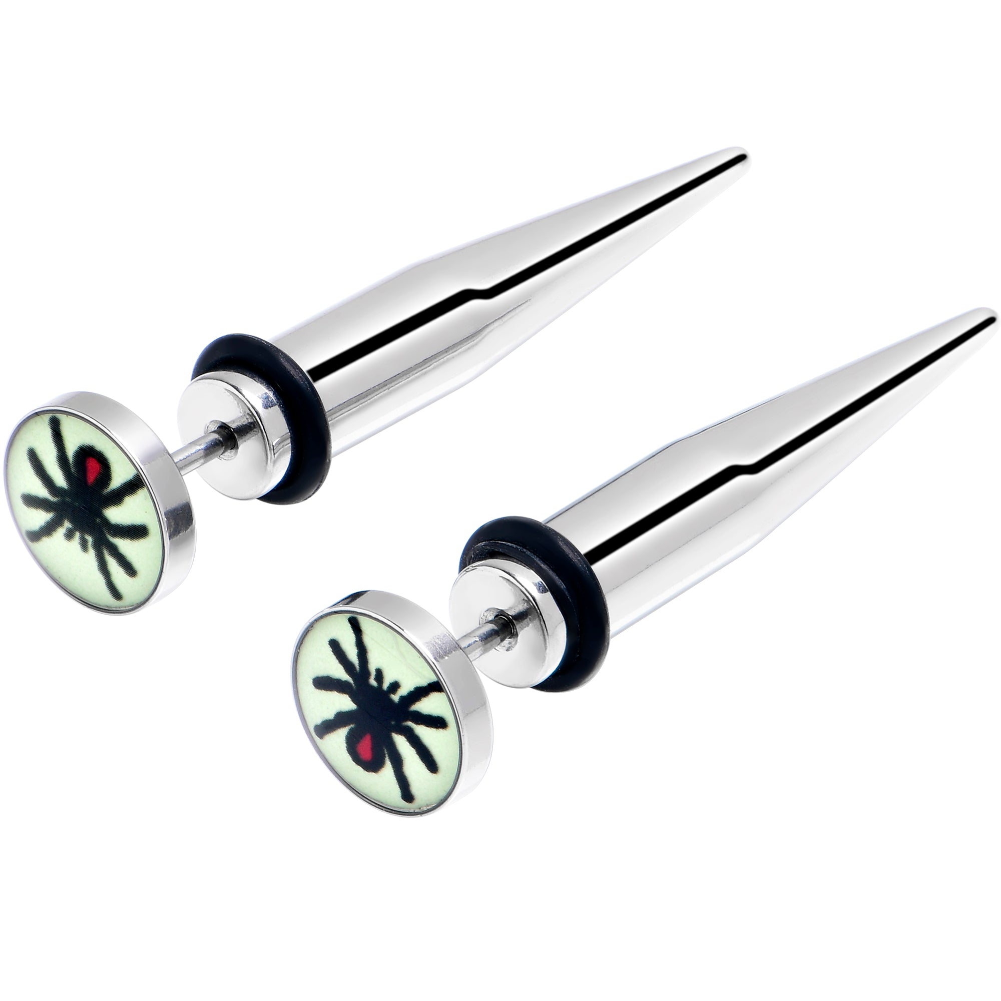 BodyCandy Glow in the Dark Spider Stainless Steel Taper Cheater Plug Set — lifestyle context