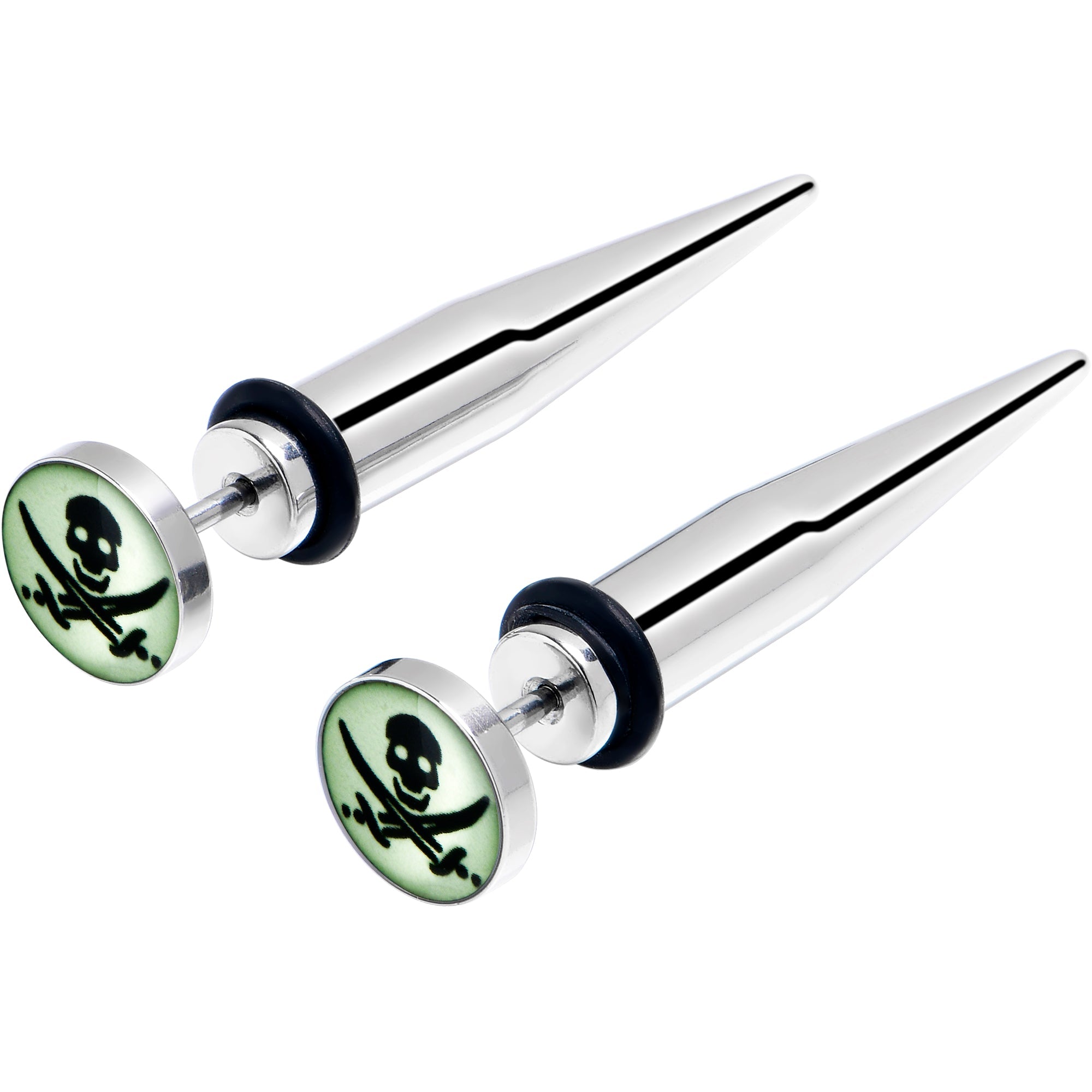 BodyCandy Glow in the Dark Pirate Skull Stainless Steel Taper Cheater Plug Set — lifestyle context