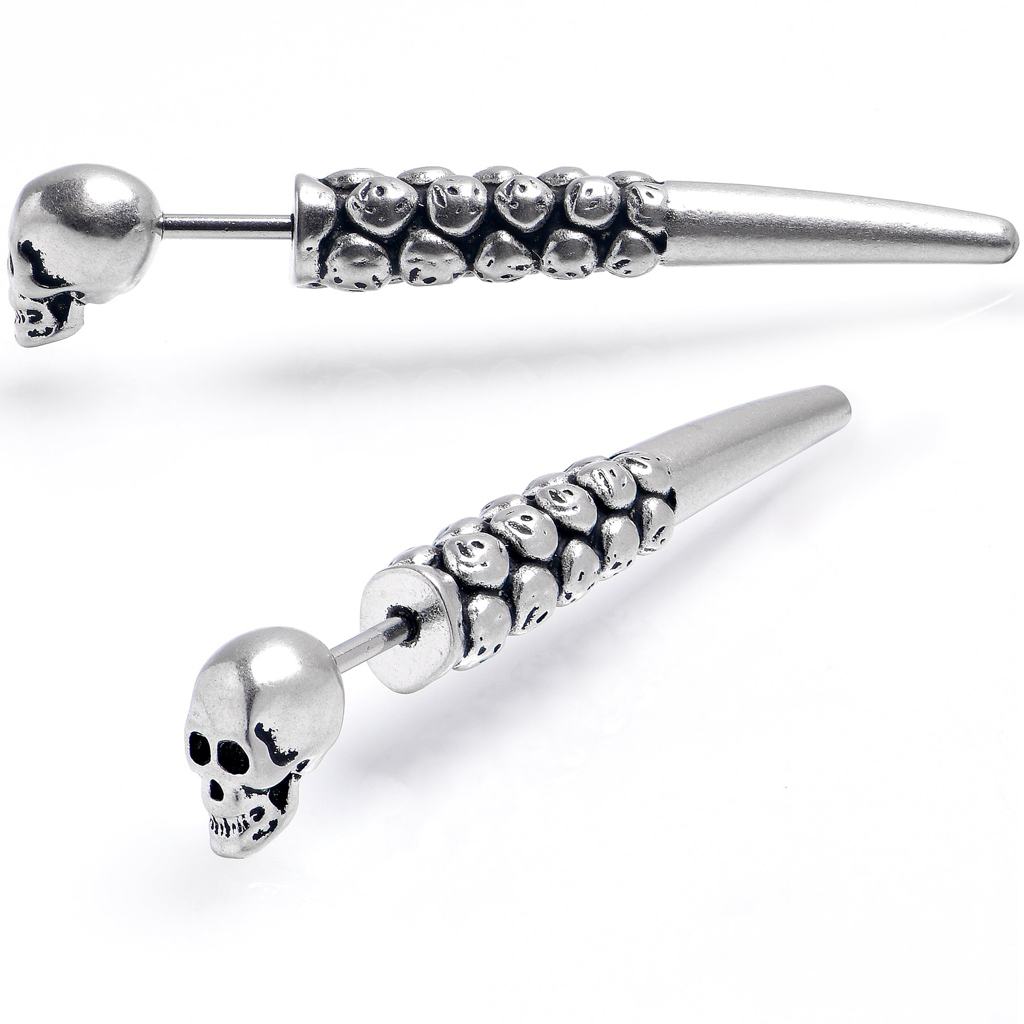 BodyCandy Skull Head Stainless Steel Screw Taper Cheater Plug Set — detail close-up