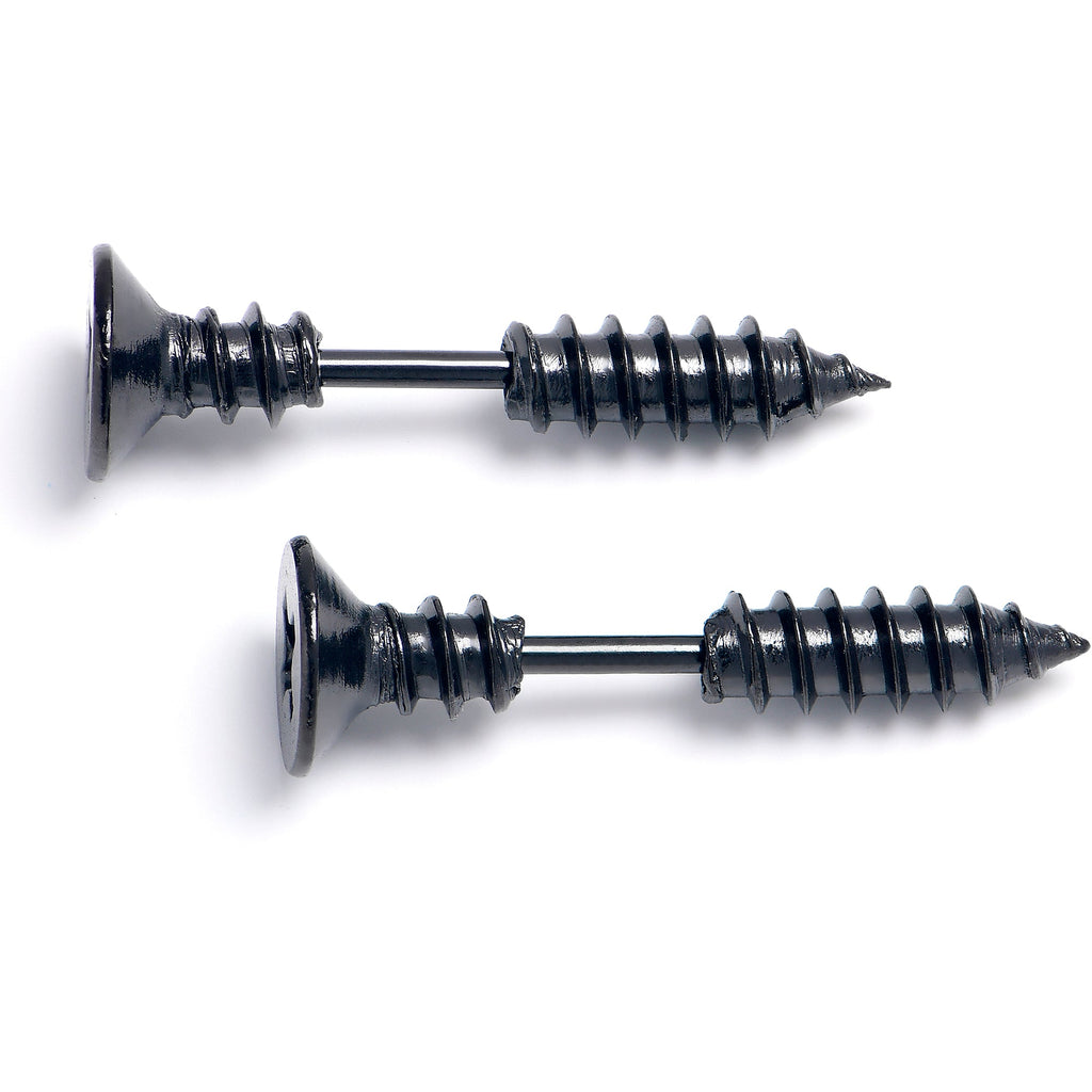 BodyCandy Black Stainless Steel Screw Stud Earrings Cheater Plug Set — detail close-up