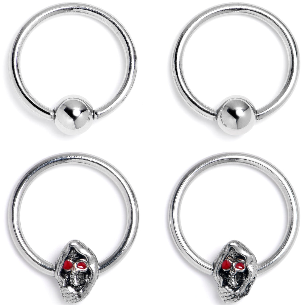 BodyCandy 16G 3/8 Skull Red Eyes BCR Captive Bead Ring Set of 4 — main product shot