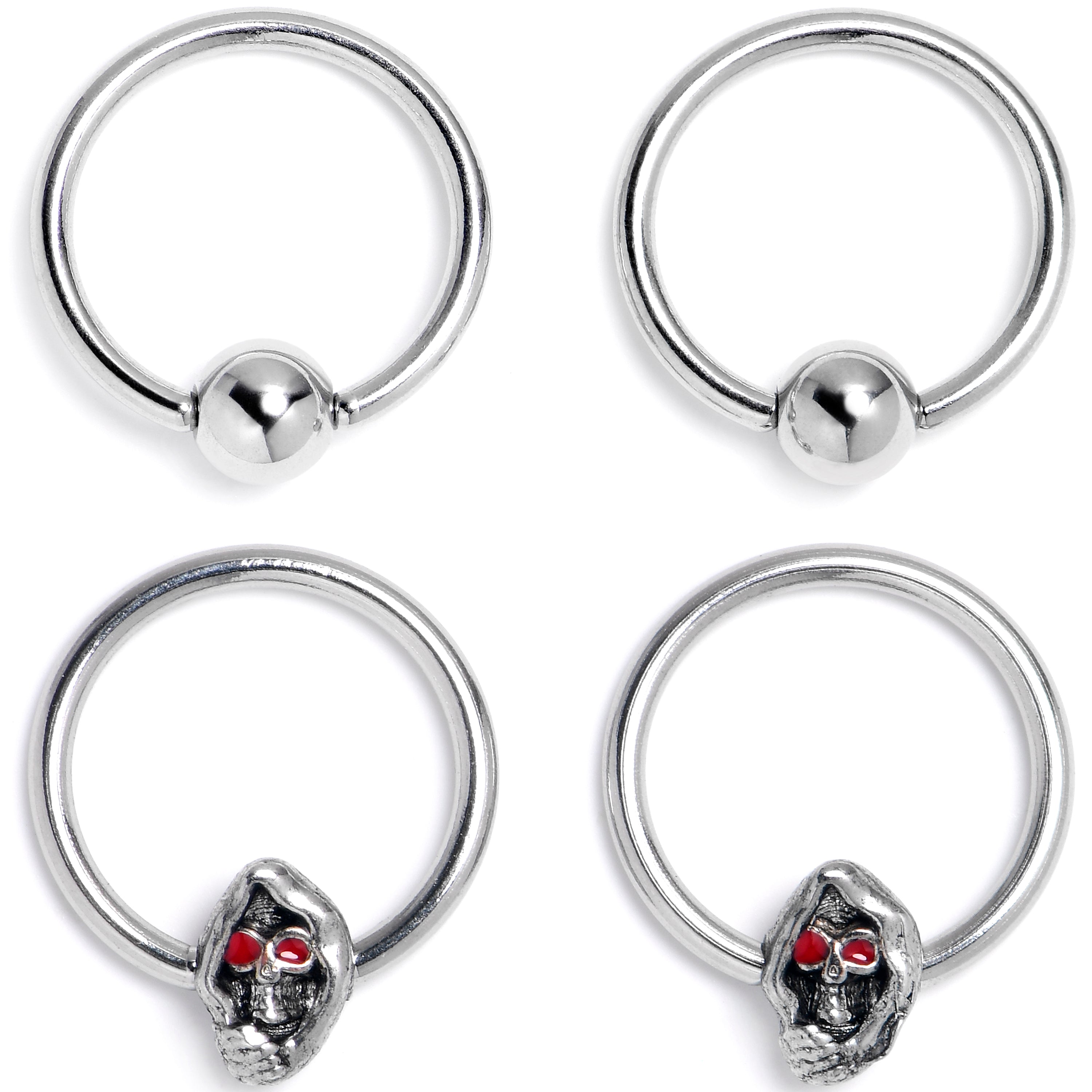 BodyCandy 16G 3/8 Skull Red Eyes BCR Captive Bead Ring Set of 4 — main product shot