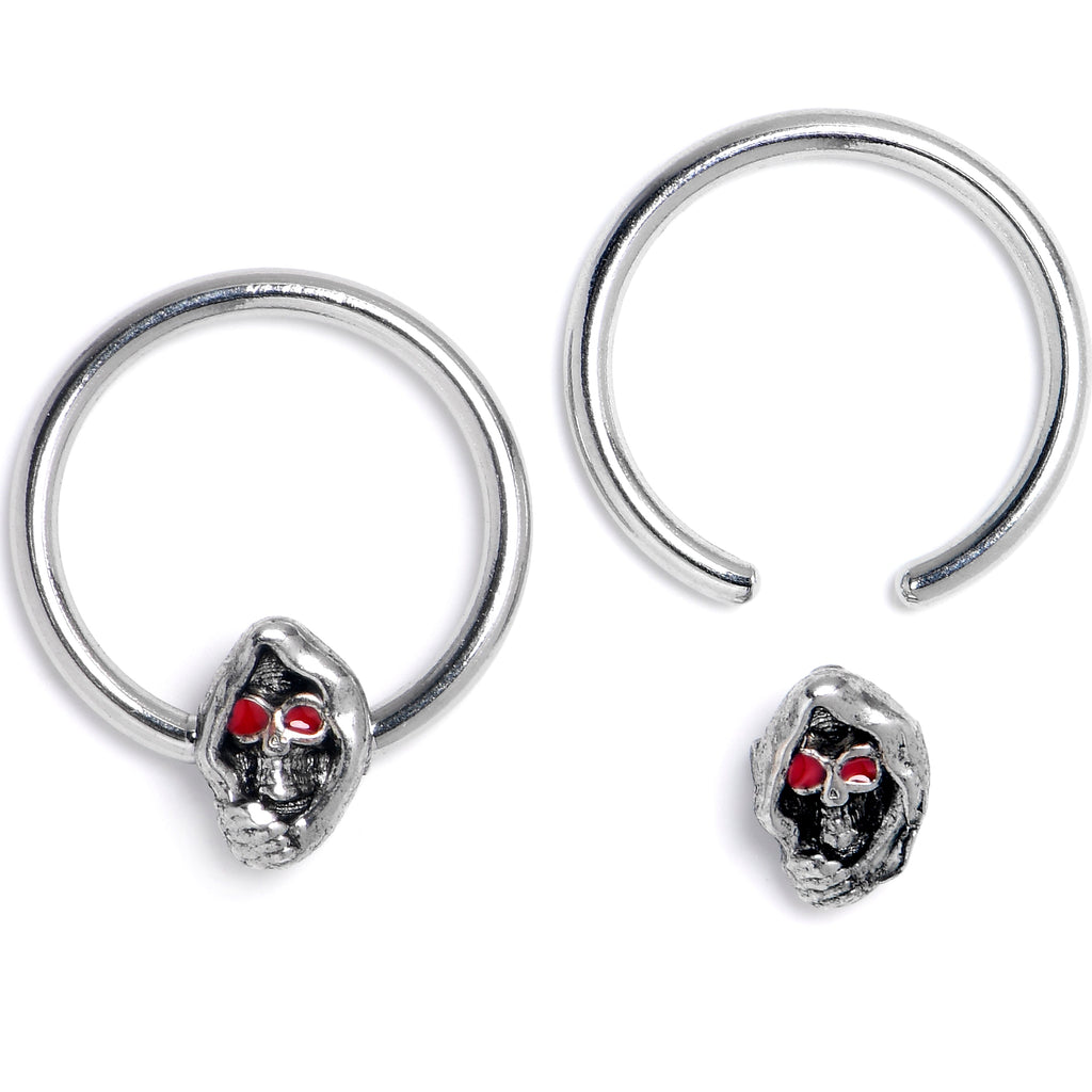 BodyCandy 16G 3/8 Skull Red Eyes BCR Captive Bead Ring Set of 4 — detail close-up