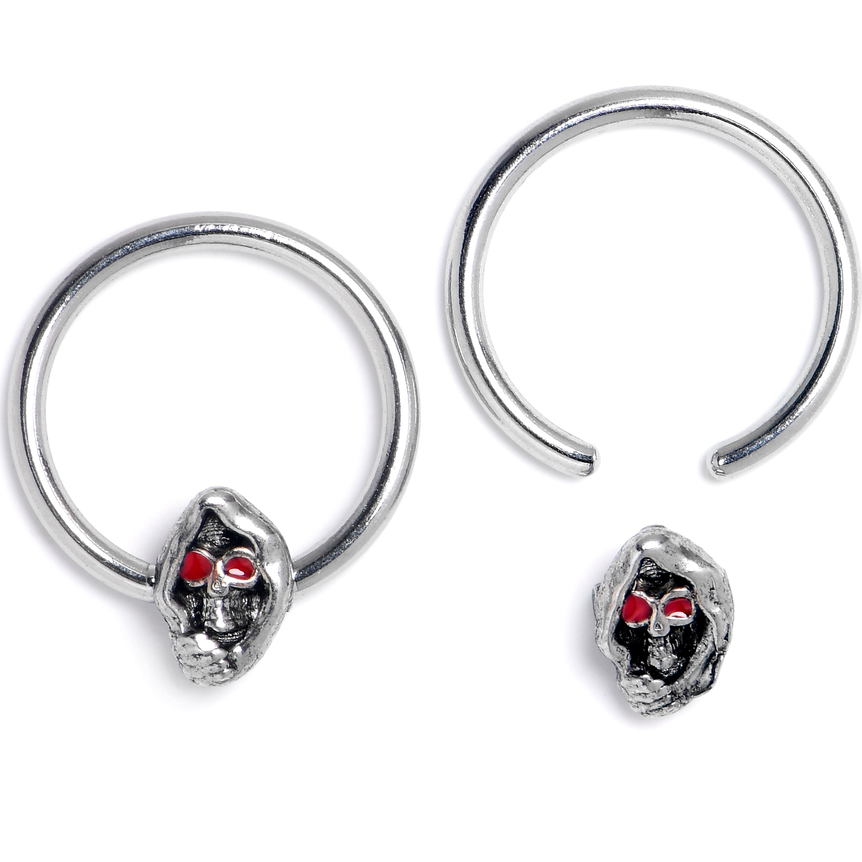 BodyCandy 16G 3/8 Skull Red Eyes BCR Captive Bead Ring Set of 4 — detail close-up