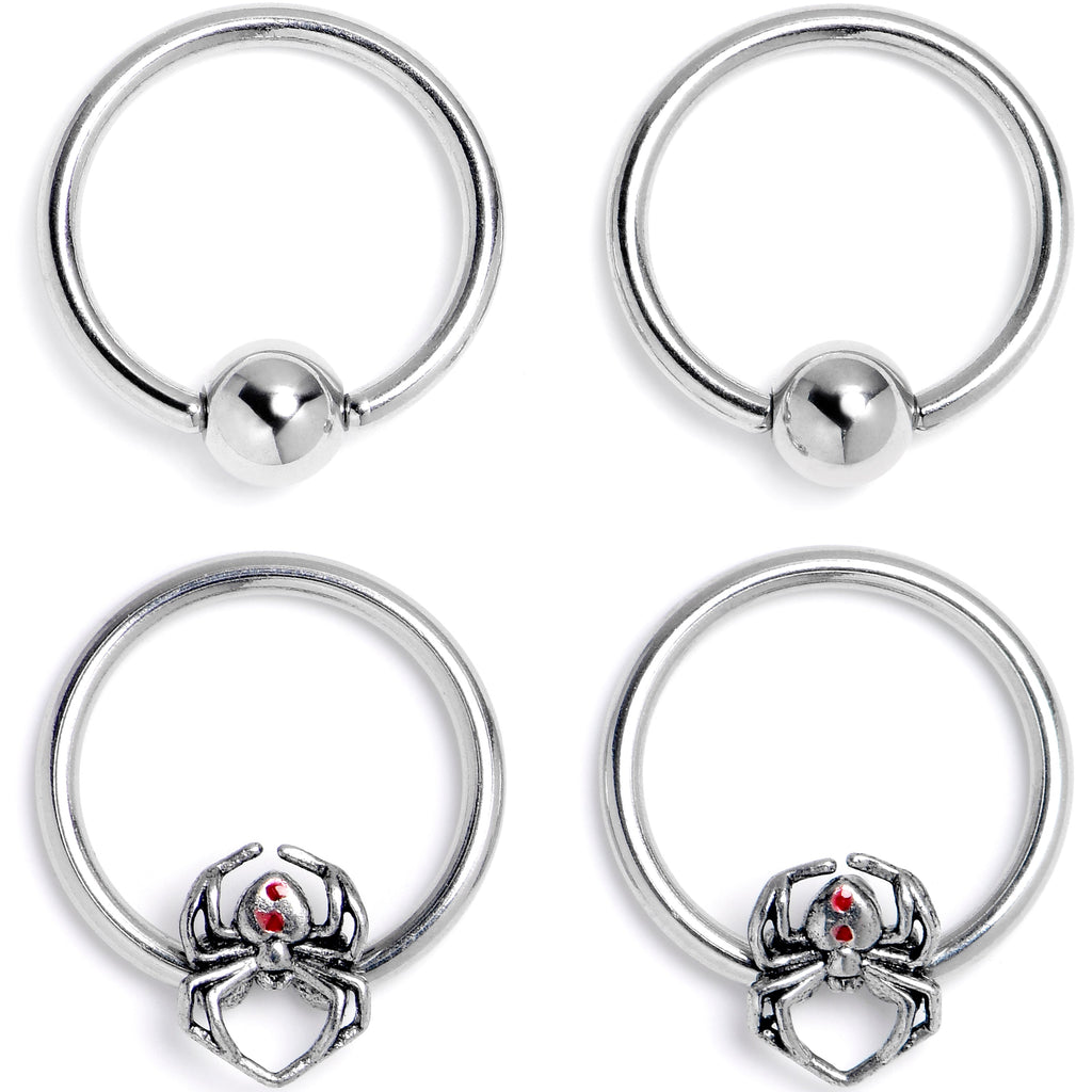 BodyCandy 16G 3/8 Spiders Red BCR Captive Bead Ring Set of 4 — main product shot