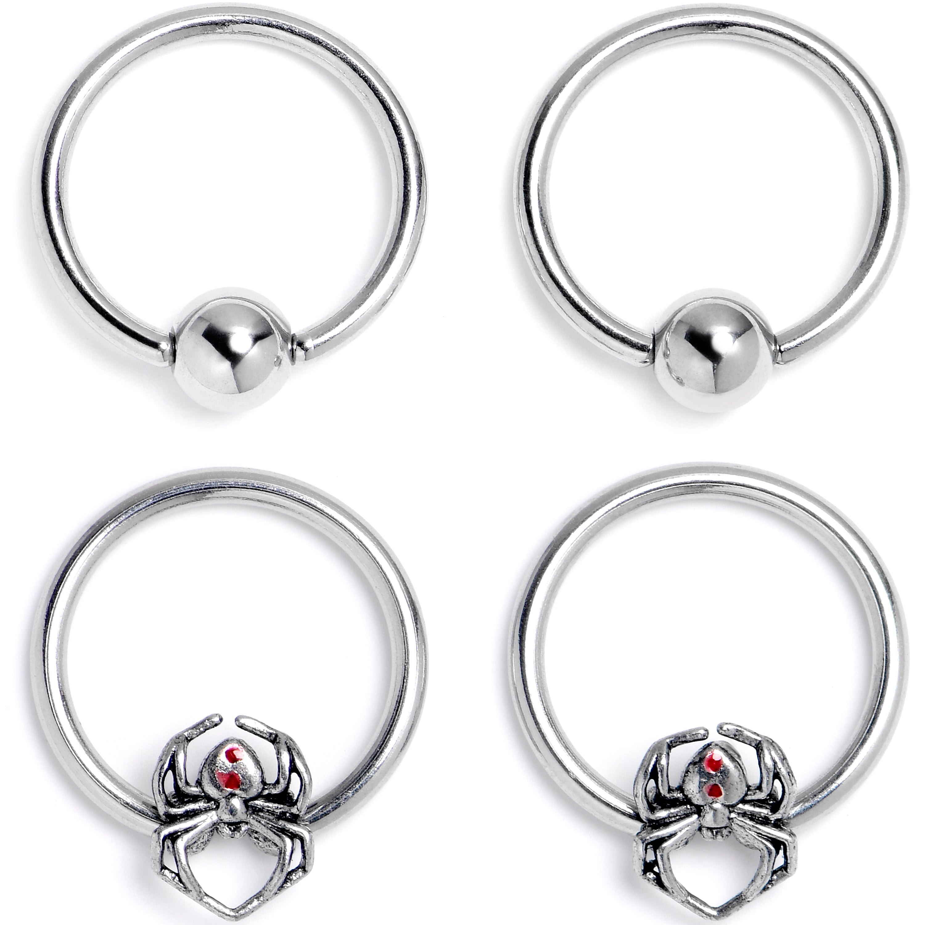 BodyCandy 16G 3/8 Spiders Red BCR Captive Bead Ring Set of 4 — main product shot