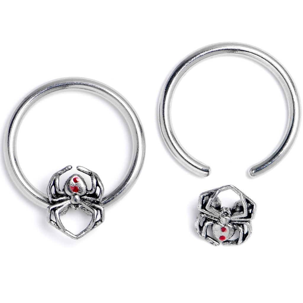 BodyCandy 16G 3/8 Spiders Red BCR Captive Bead Ring Set of 4 — detail close-up