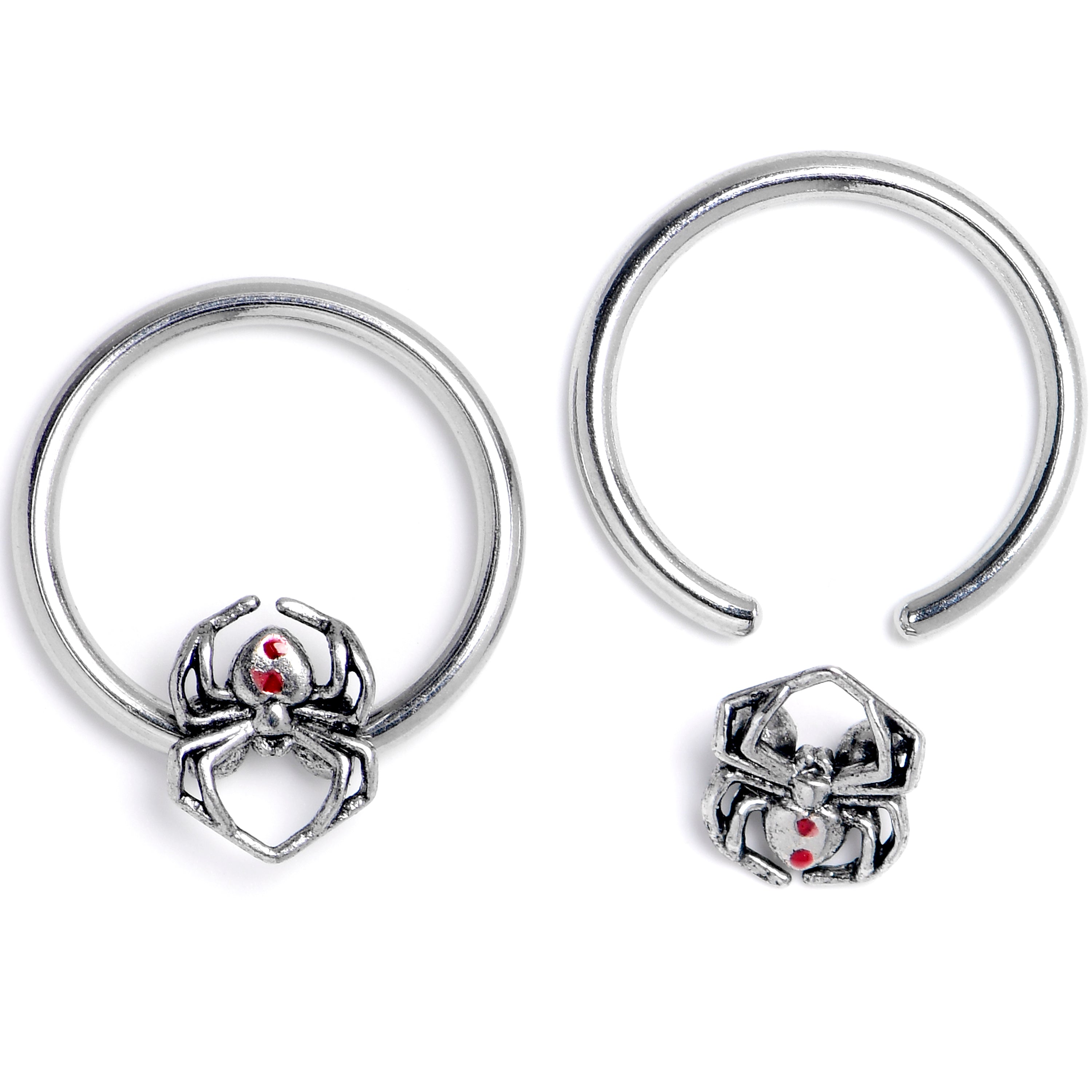 BodyCandy 16G 3/8 Spiders Red BCR Captive Bead Ring Set of 4 — detail close-up