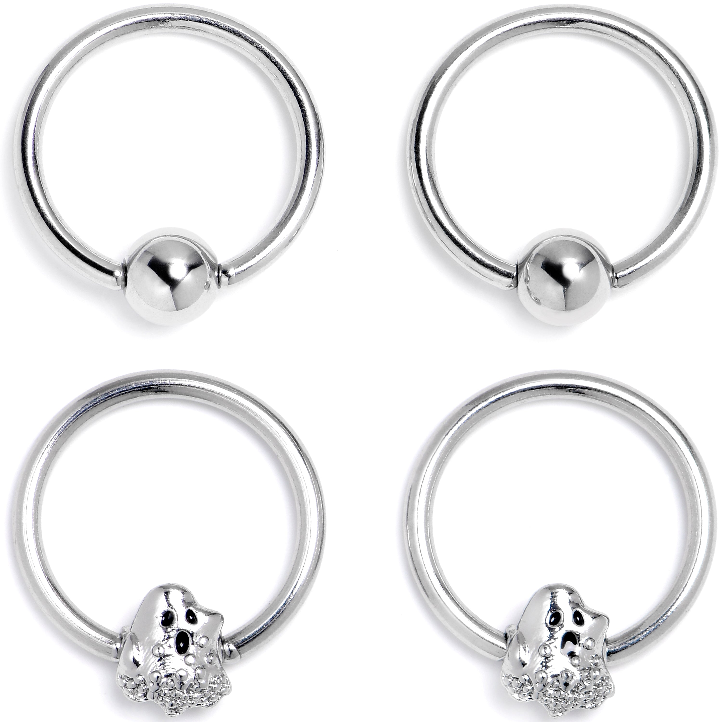 BodyCandy 16G 3/8 Howling Ghost BCR Captive Ring Set of 4 — main product shot
