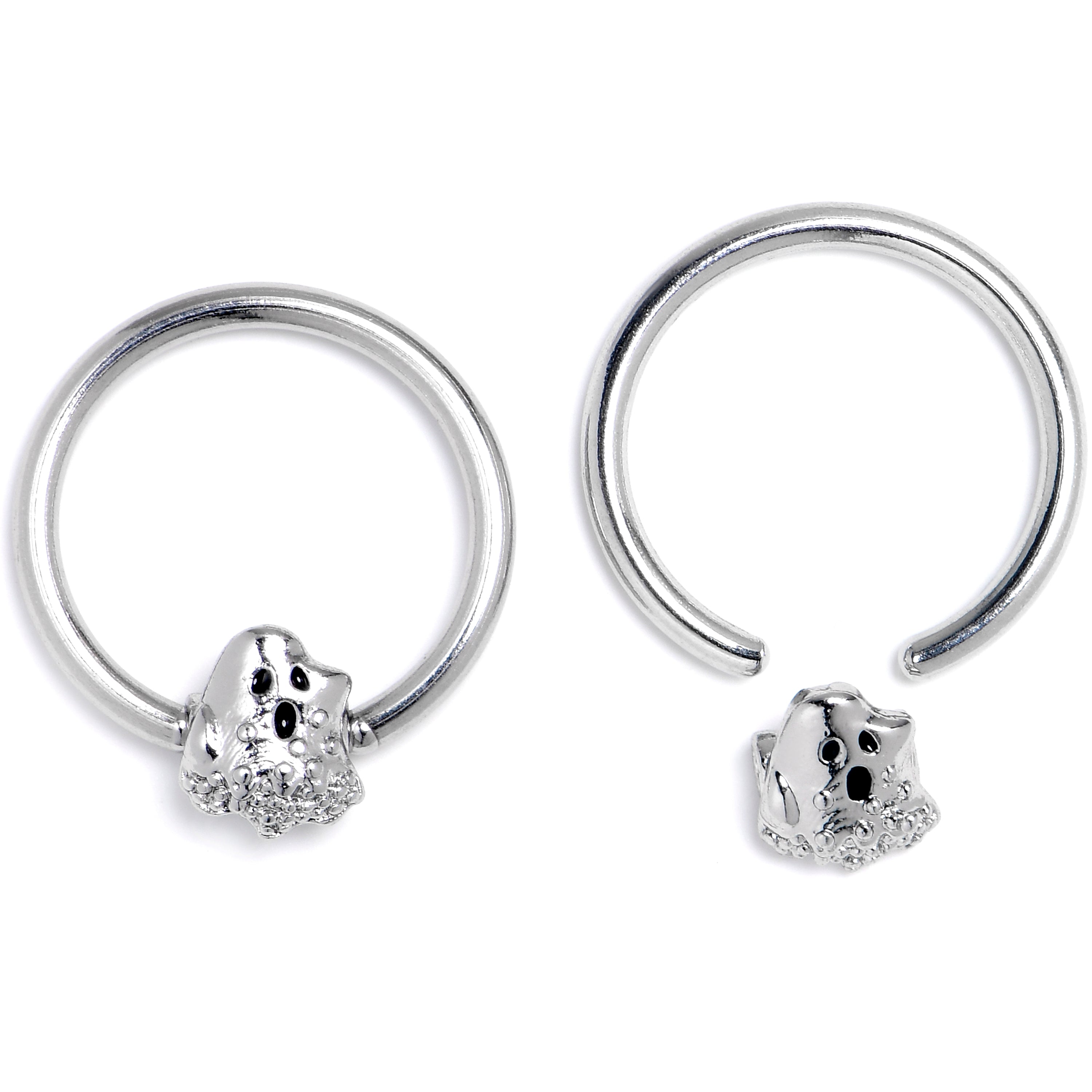 BodyCandy 16G 3/8 Howling Ghost BCR Captive Ring Set of 4 — detail close-up