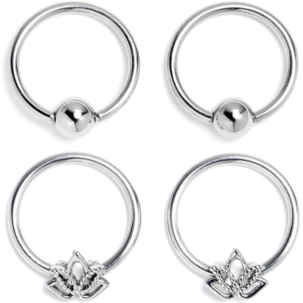 BodyCandy 16G 3/8 Lush Lotus BCR Captive Ring Set of 4 — main product shot