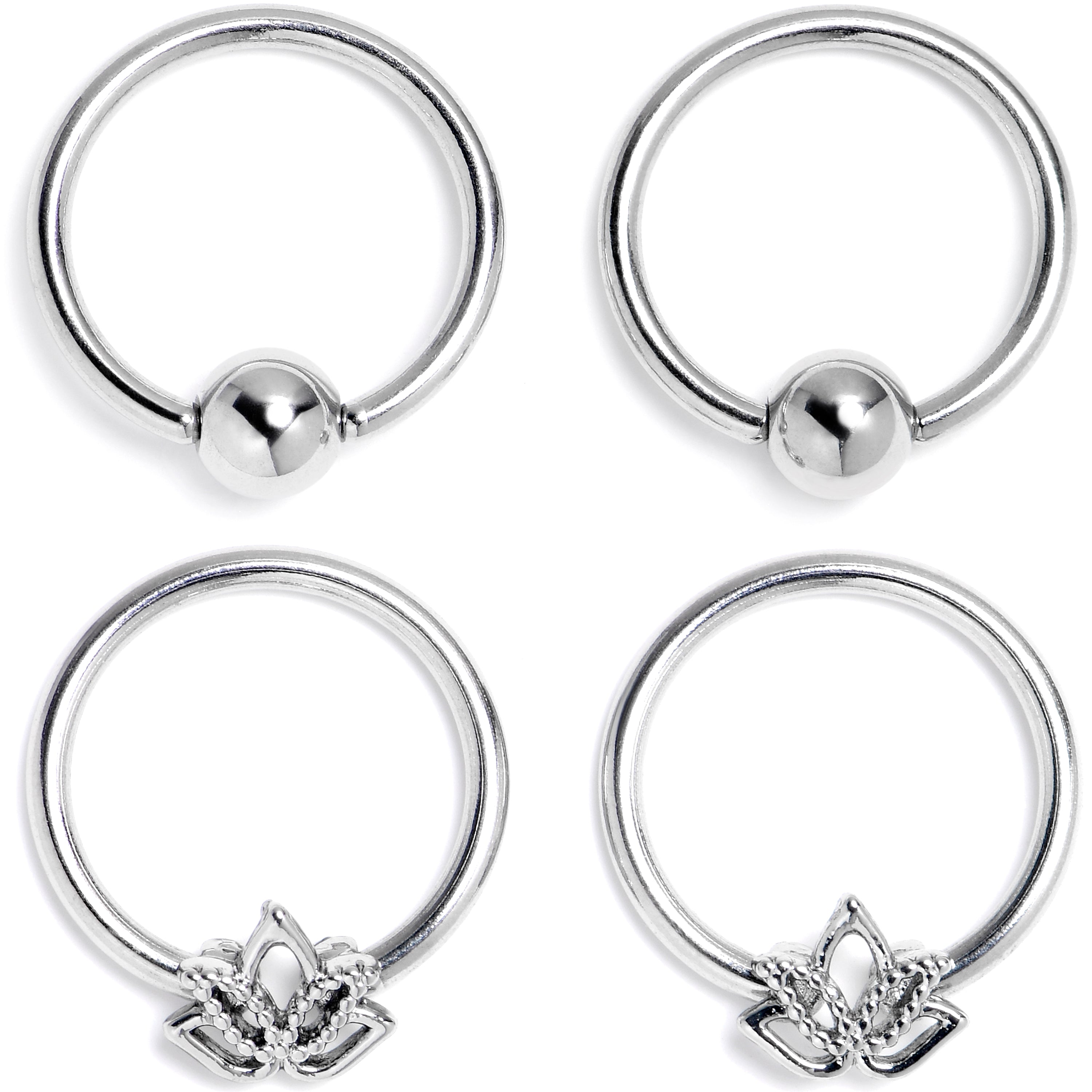 BodyCandy 16G 3/8 Lush Lotus BCR Captive Ring Set of 4 — main product shot