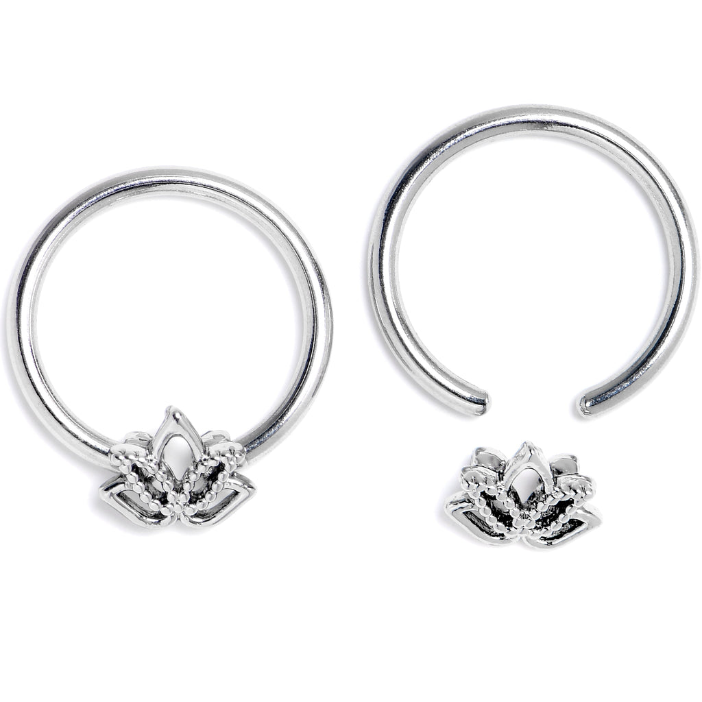 BodyCandy 16G 3/8 Lush Lotus BCR Captive Ring Set of 4 — detail close-up