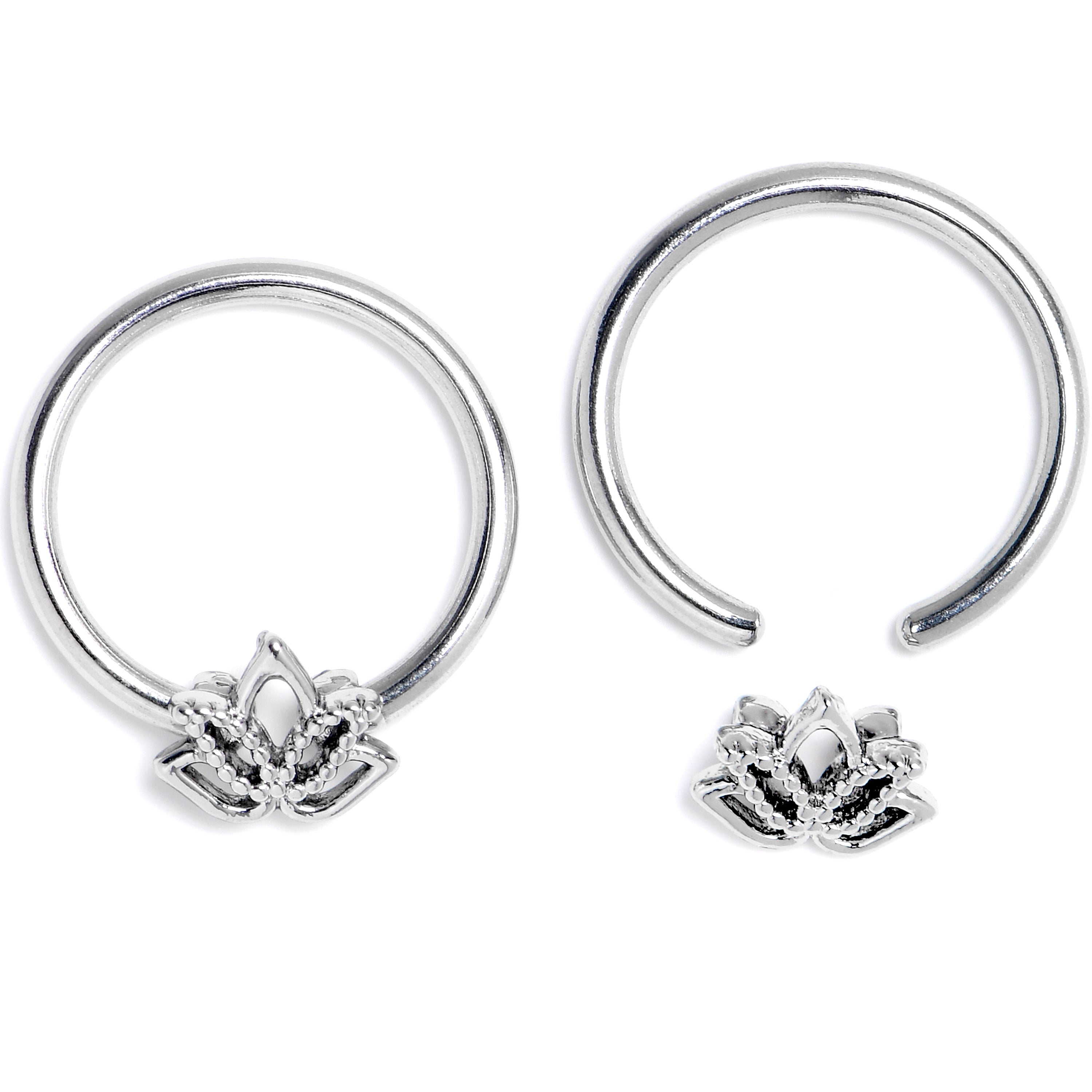 BodyCandy 16G 3/8 Lush Lotus BCR Captive Ring Set of 4 — detail close-up