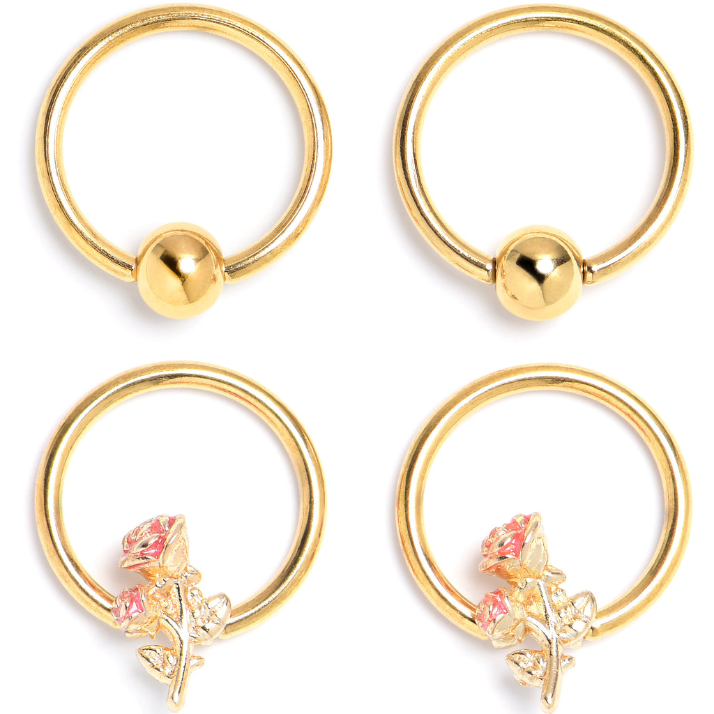 BodyCandy 16G 3/8 Gold Tone Regal Rose BCR Captive Ring Set of 4 — main product shot