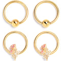 BodyCandy 16G 3/8 Gold Tone Regal Rose BCR Captive Ring Set of 4 — main product shot