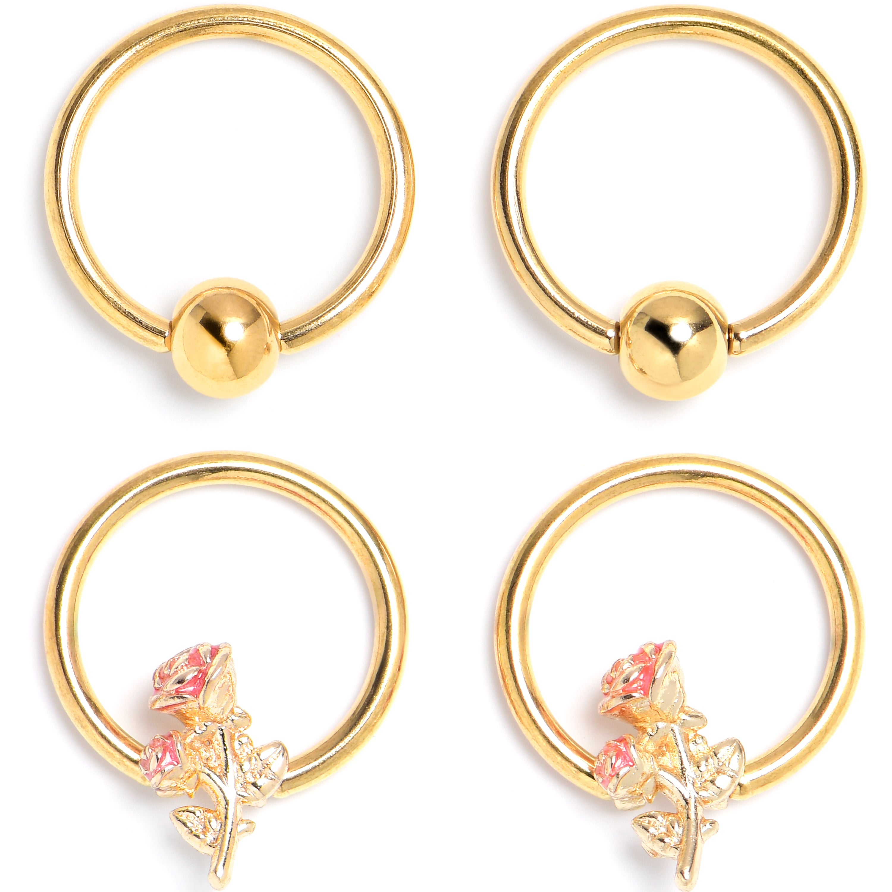 BodyCandy 16G 3/8 Gold Tone Regal Rose BCR Captive Ring Set of 4 — main product shot