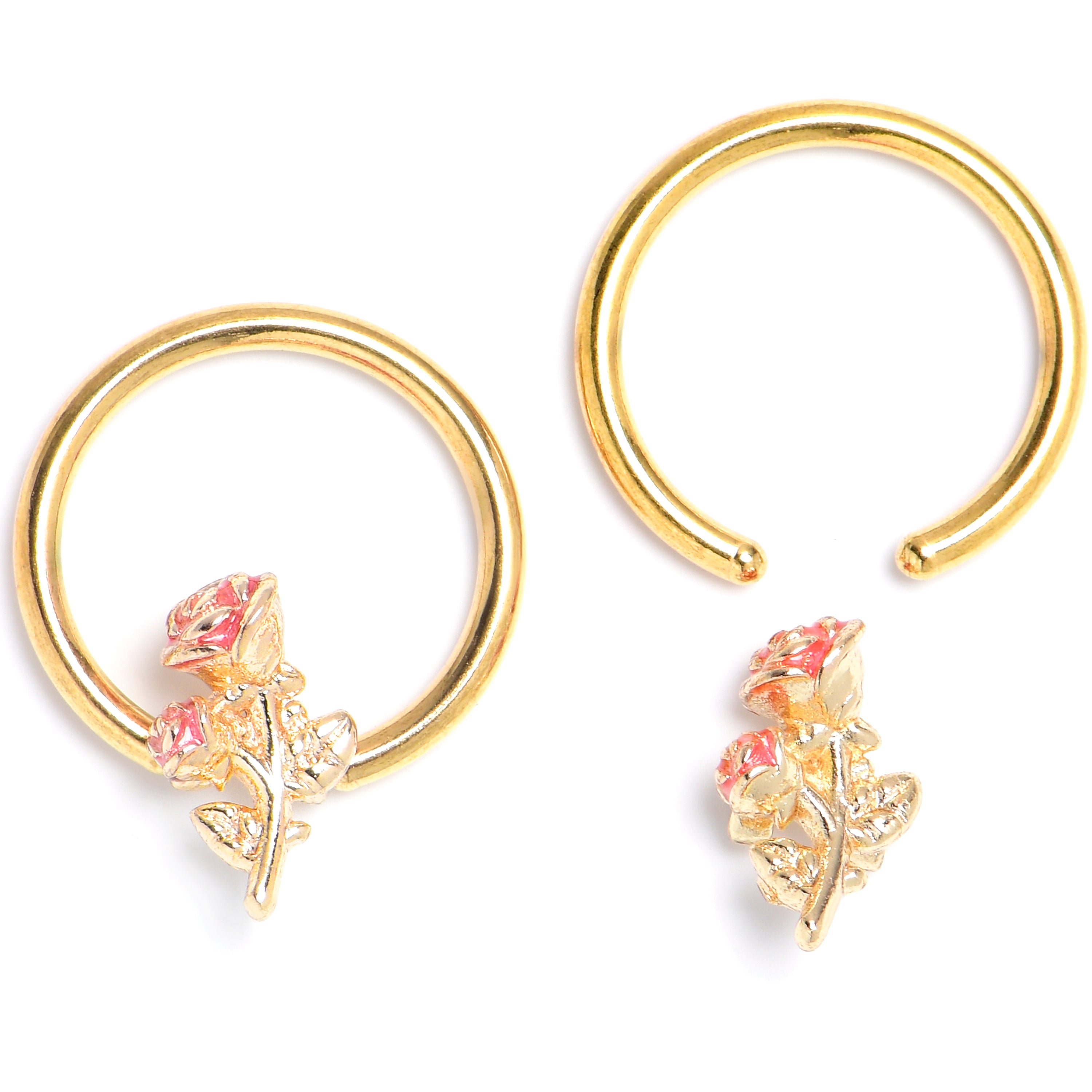 BodyCandy 16G 3/8 Gold Tone Regal Rose BCR Captive Ring Set of 4 — detail close-up