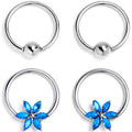 BodyCandy 16G 3/8 Blue Gem Flower Blossom BCR Captive Ring Set of 4 — main product shot