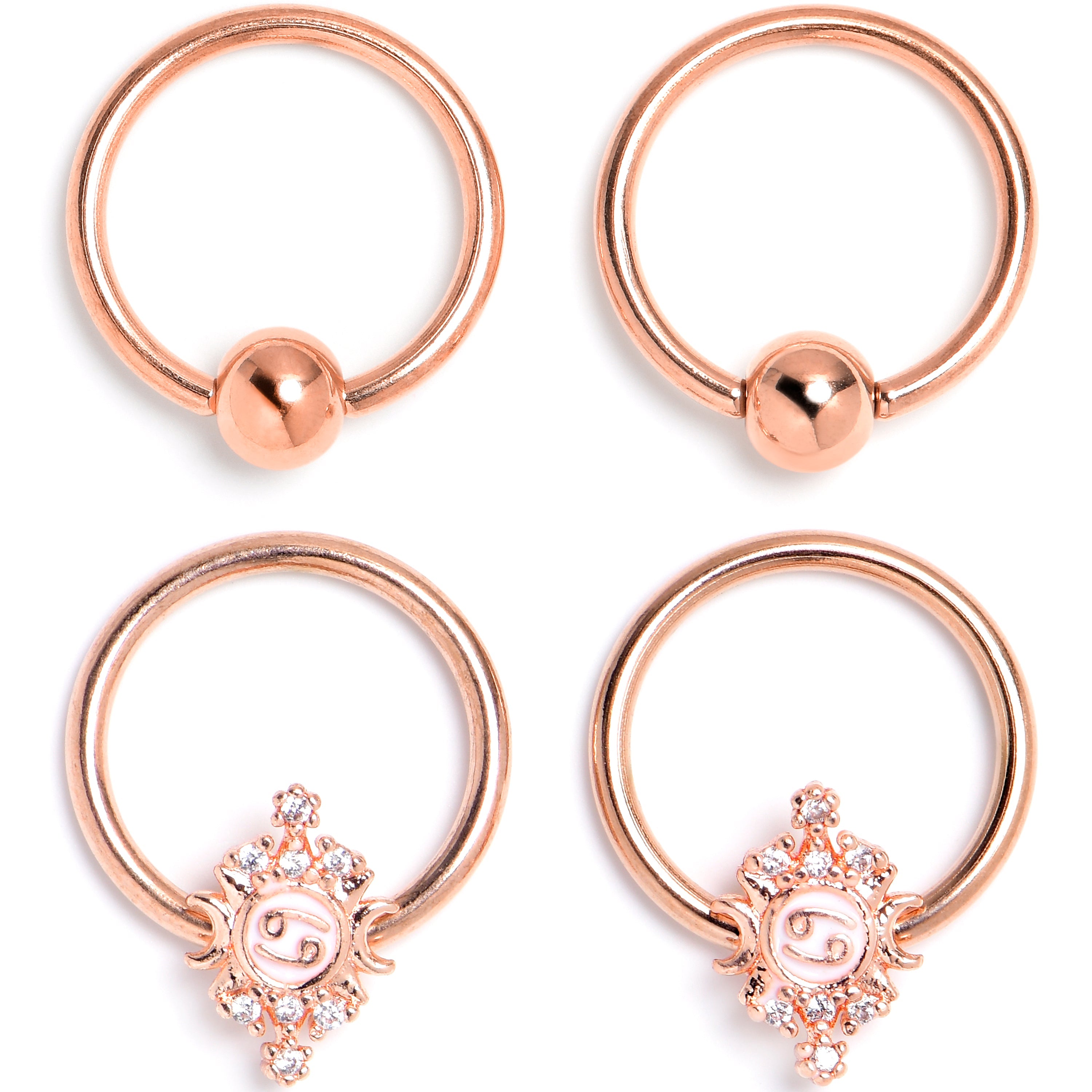 BodyCandy 16G 3/8 Clear Gem Rose Gold Tone Mystical BCR Captive Ring Set of 4 — main product shot