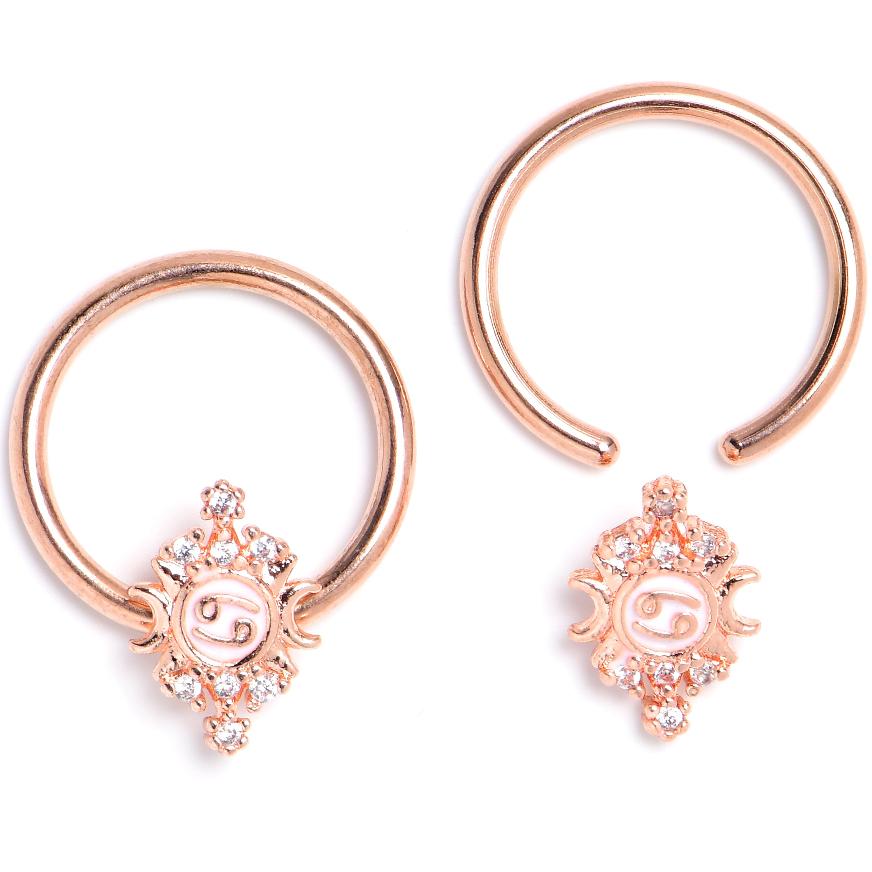 BodyCandy 16G 3/8 Clear Gem Rose Gold Tone Mystical BCR Captive Ring Set of 4 — detail close-up