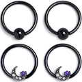 BodyCandy 16G 3/8 Clear Gem Black Moon Heart BCR Captive Ring Set of 4 — main product shot