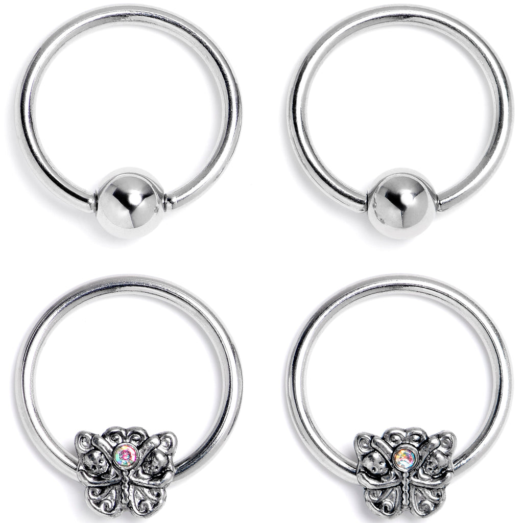BodyCandy 16G 3/8 Aurora Gem Butterfly Ornate BCR Captive Ring Set of 4 — main product shot